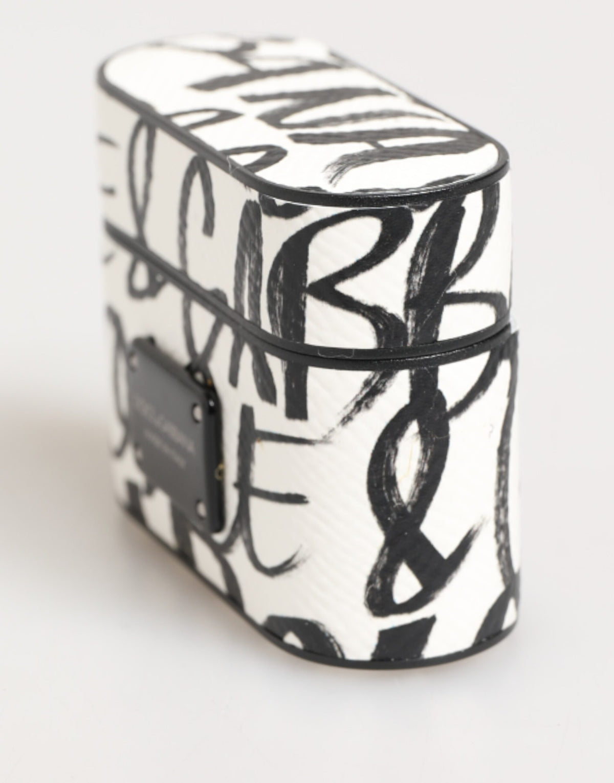 Dolce & Gabbana Custodia Nera Bianca in Pelle con Stampa Monogramma Logo per Airpods