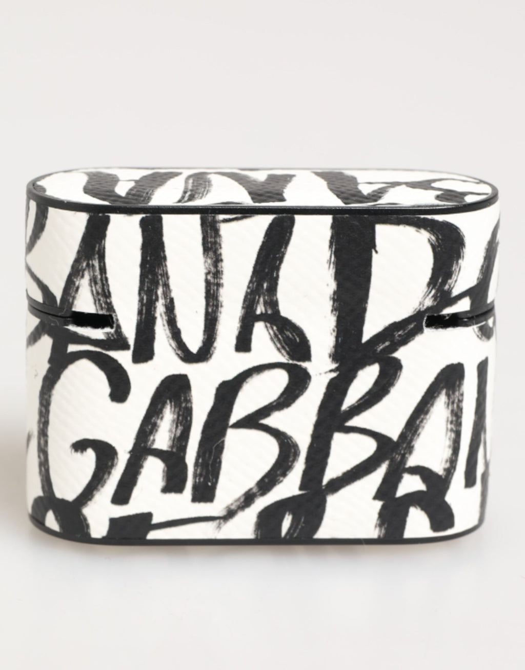 Dolce & Gabbana Custodia Nera Bianca in Pelle con Stampa Monogramma Logo per Airpods
