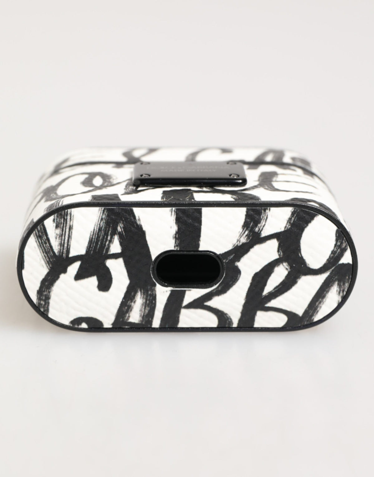 Dolce & Gabbana Custodia Nera Bianca in Pelle con Stampa Monogramma Logo per Airpods