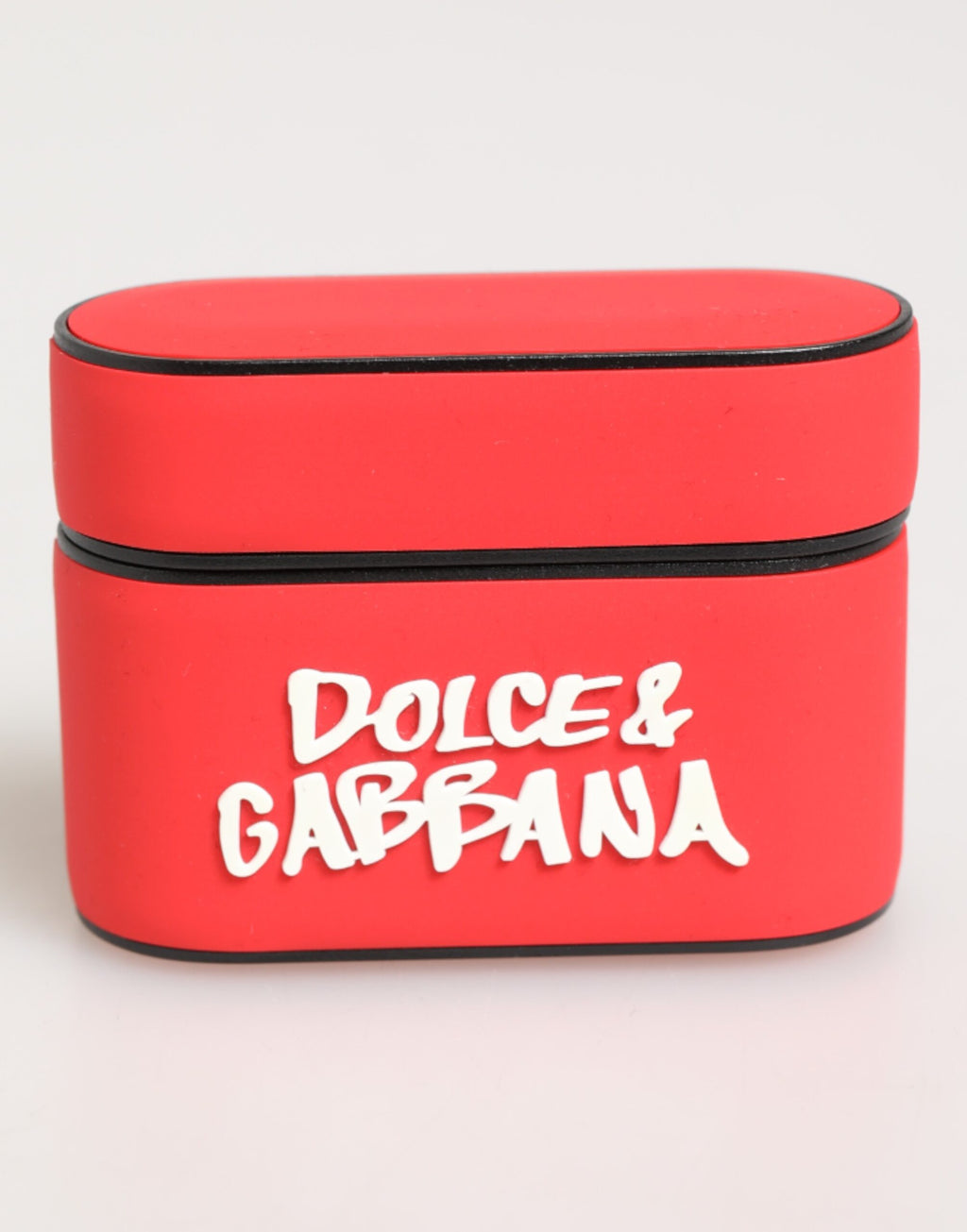 Dolce & Gabbana Custodia per Airpods da Uomo in PVC Rosso Goffrato Logo DG