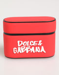 Dolce & Gabbana Custodia per Airpods da Uomo in PVC Rosso Goffrato Logo DG