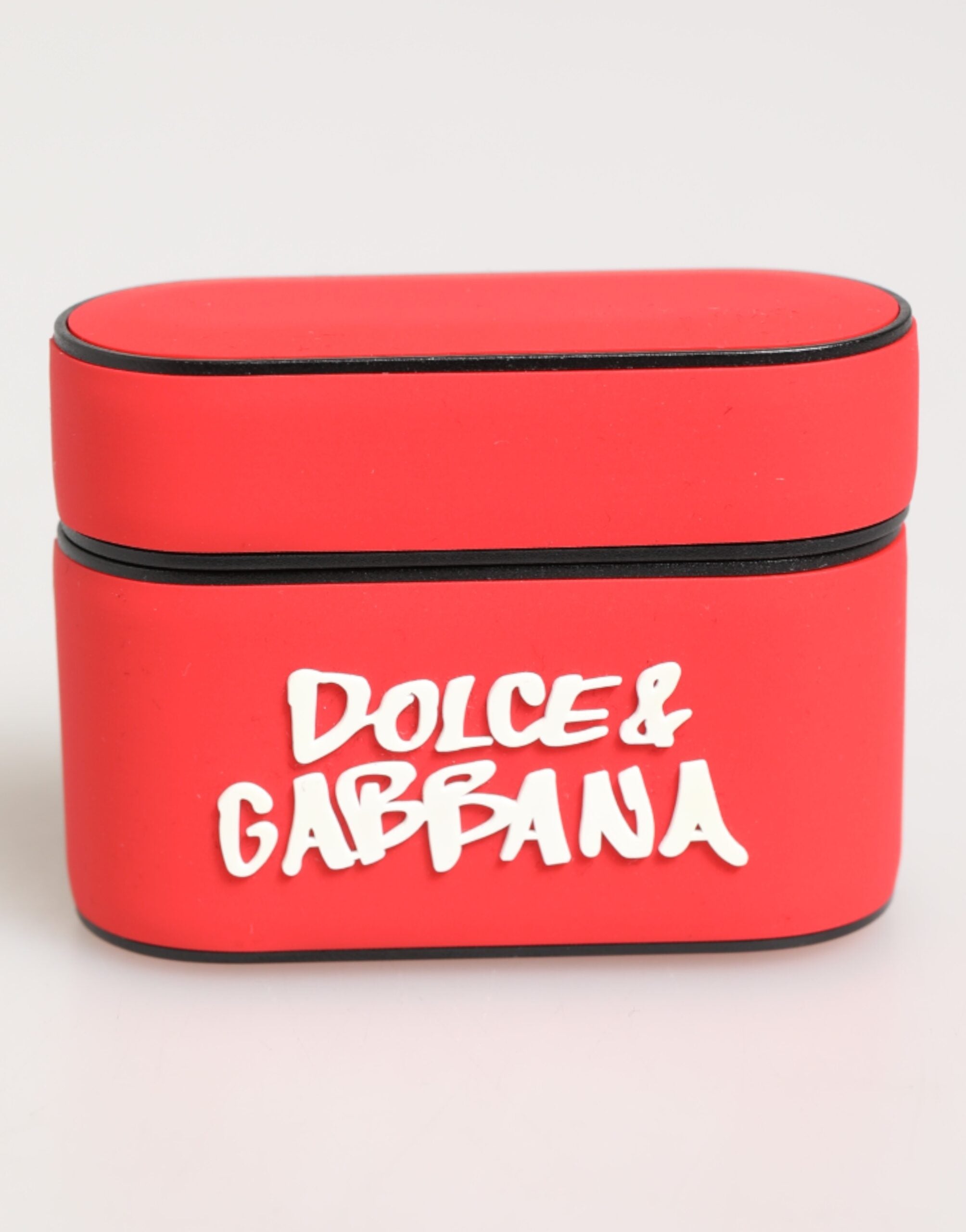 Dolce & Gabbana Custodia per Airpods da Uomo in PVC Rosso Goffrato Logo DG