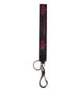Portachiavi Dolce & Gabbana in nylon nero bordeaux con logo DG e corona