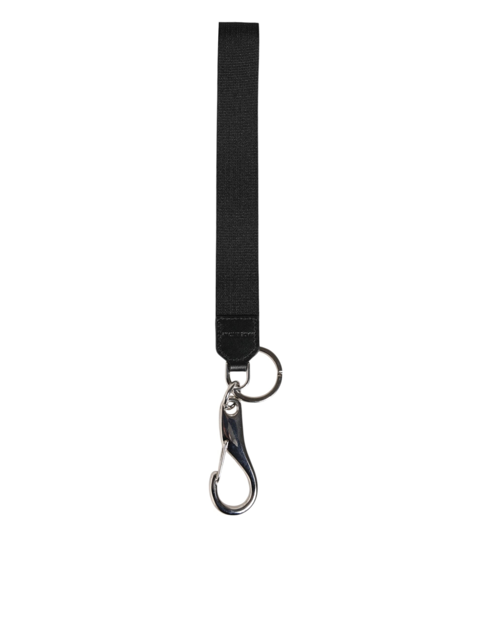 Portachiavi Dolce & Gabbana in nylon nero bordeaux con logo DG e corona