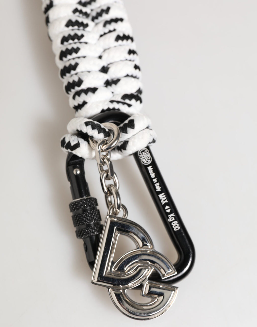 Dolce & Gabbana Portachiavi in poliestere nero e bianco con nastro e logo DG