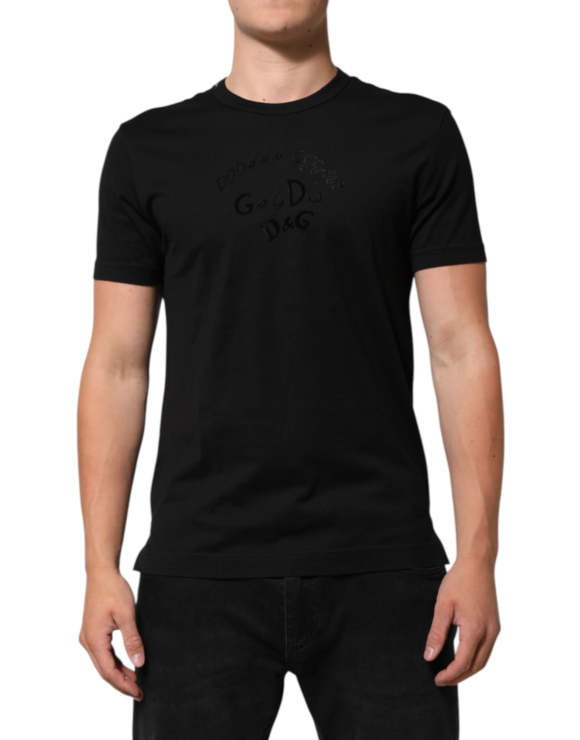 T-shirt da uomo Dolce & Gabbana in velluto di cotone nero con stampa logo