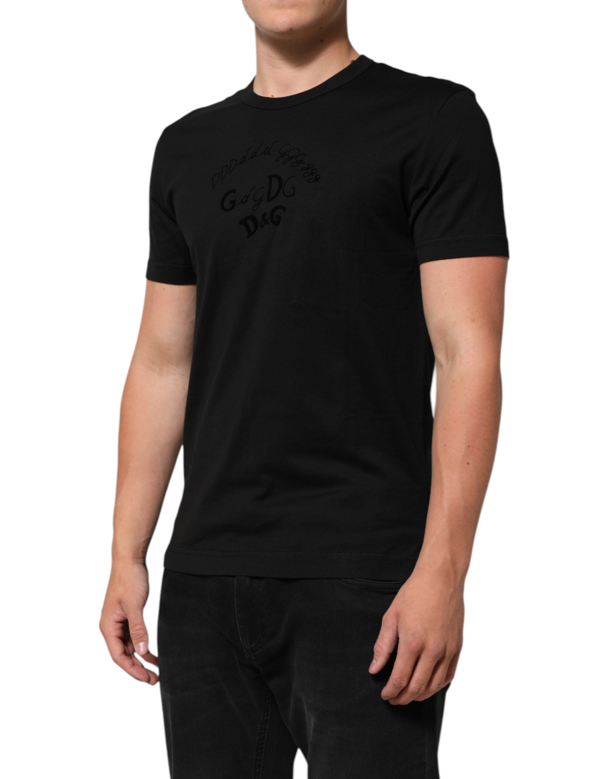 T-shirt da uomo Dolce & Gabbana in velluto di cotone nero con stampa logo