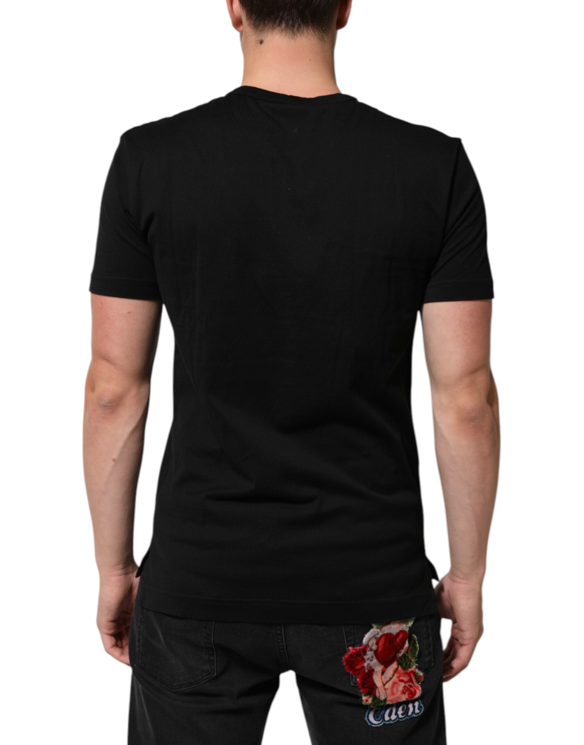 T-shirt da uomo Dolce & Gabbana in velluto di cotone nero con stampa logo