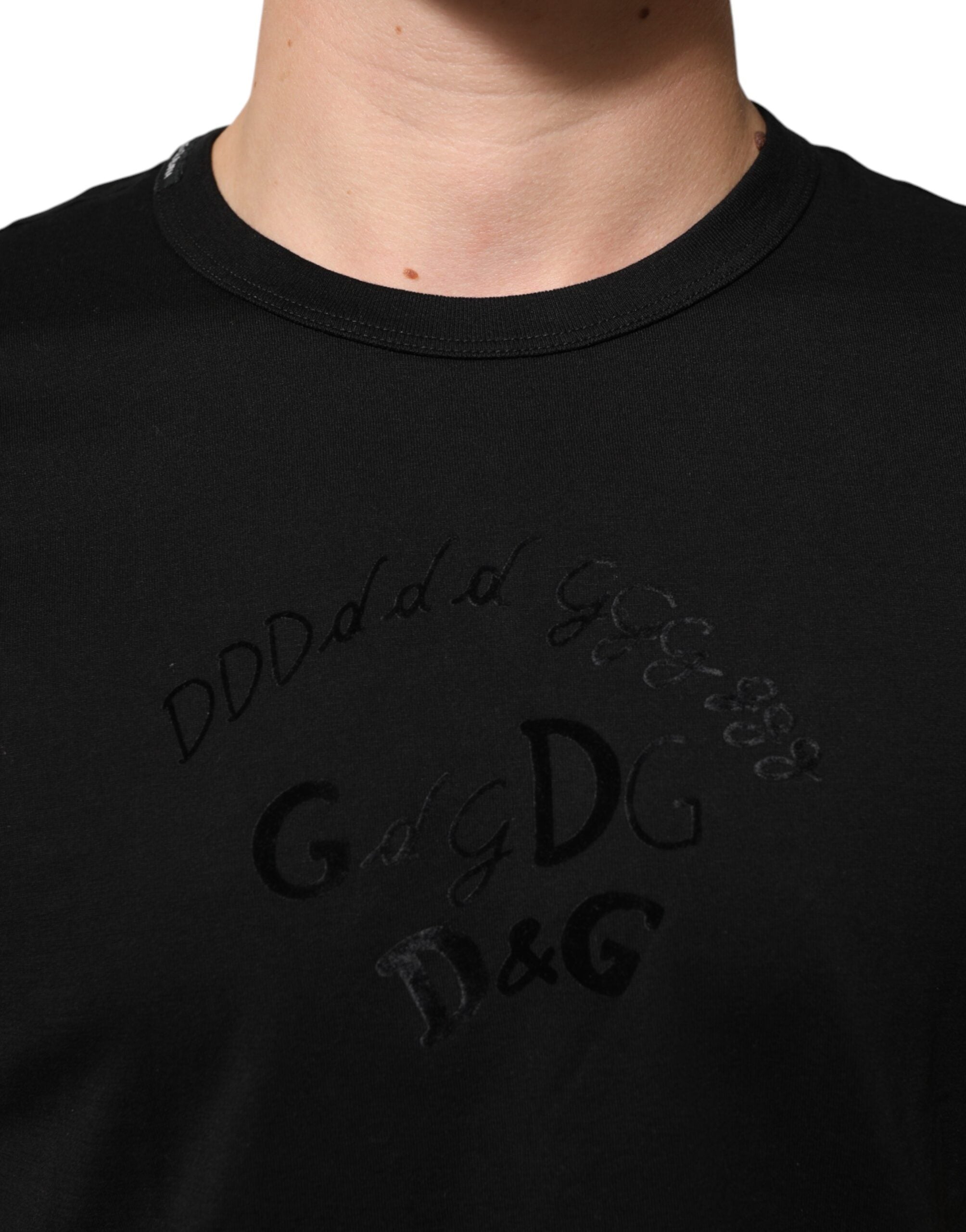 T-shirt da uomo Dolce & Gabbana in velluto di cotone nero con stampa logo