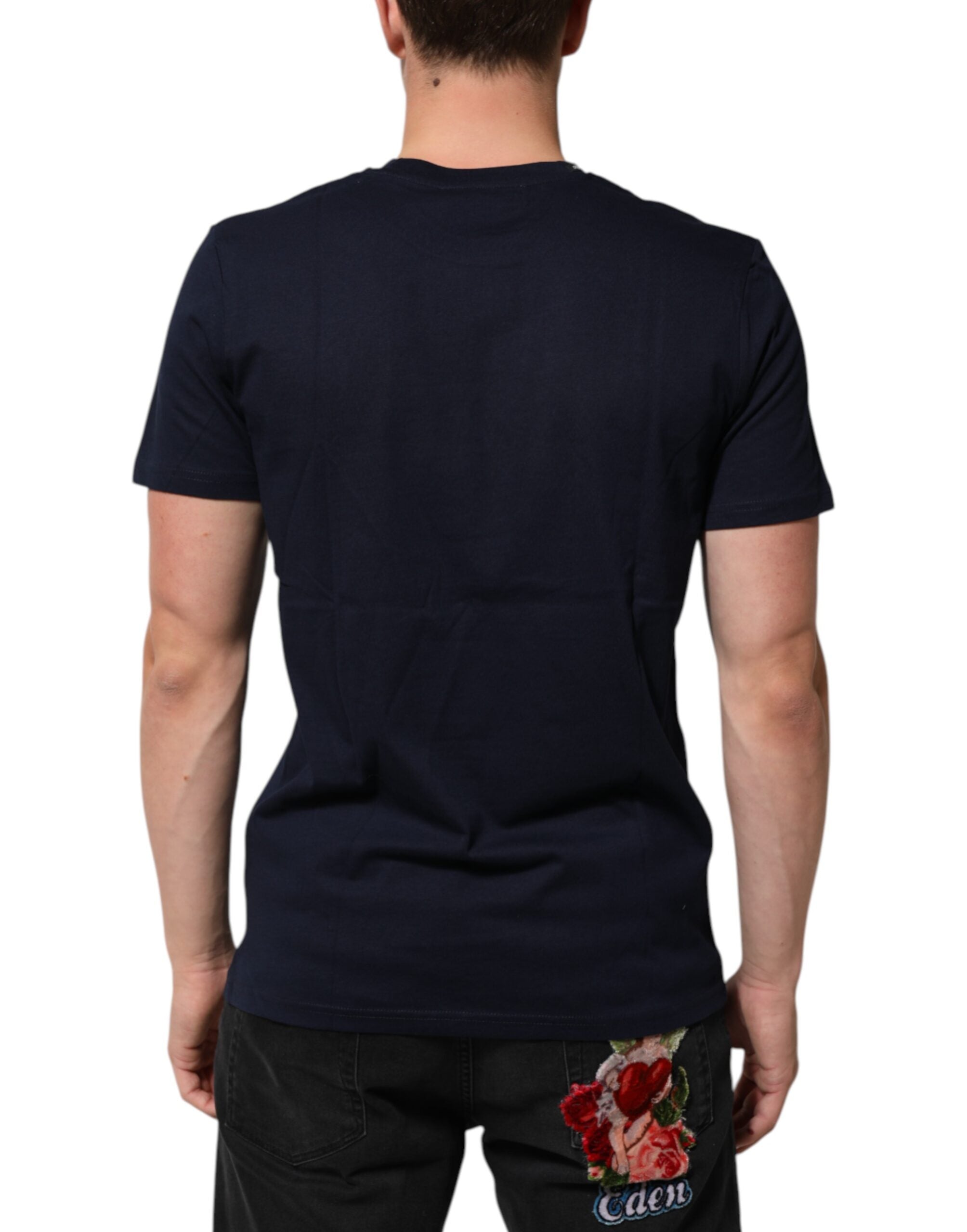 T-shirt Top Uomo Dolce & Gabbana in Cotone Blu Scuro con Stampa Logo DG