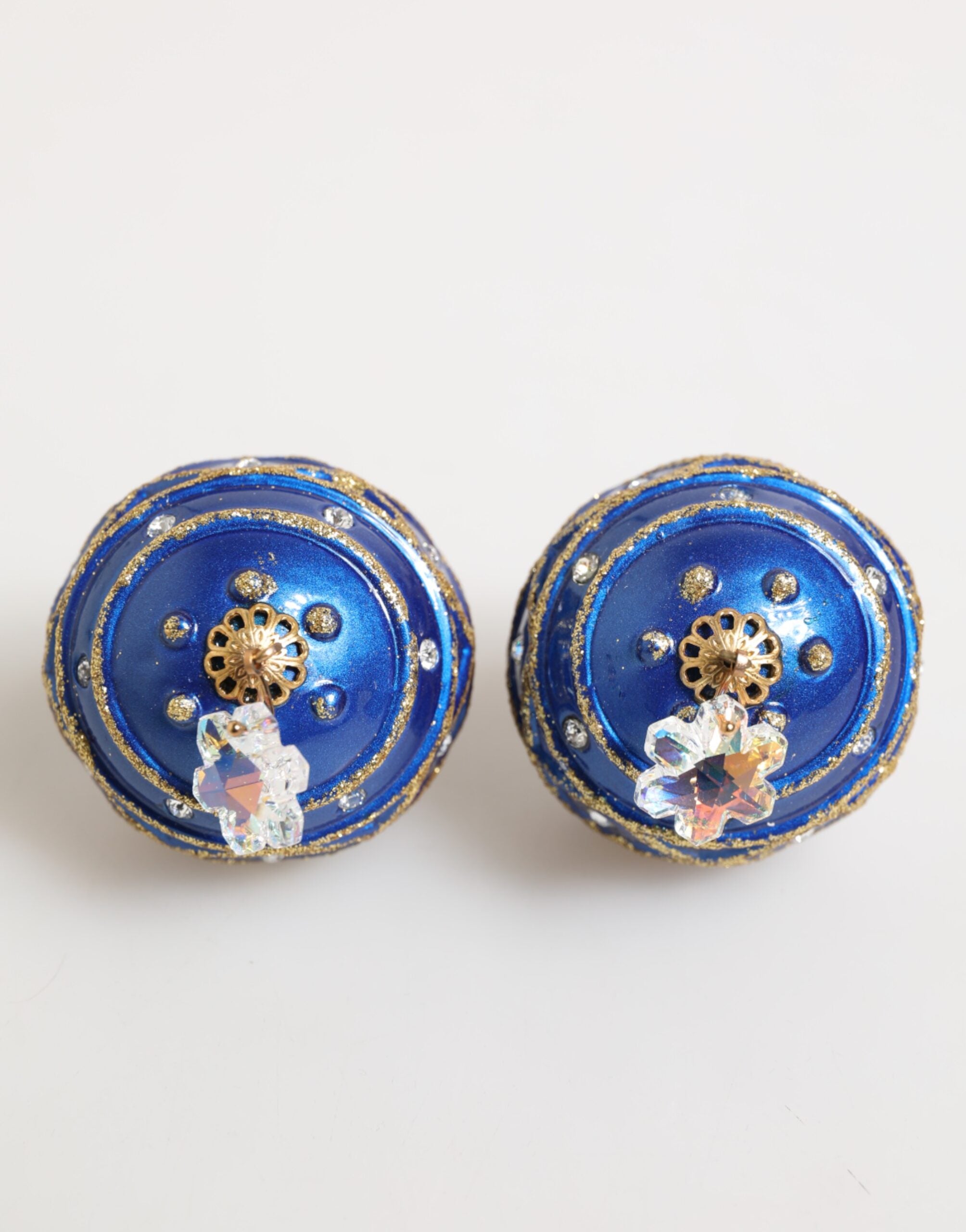 Orecchini a clip con pendente in cristallo a palla di Natale blu in ottone dorato Dolce & Gabbana