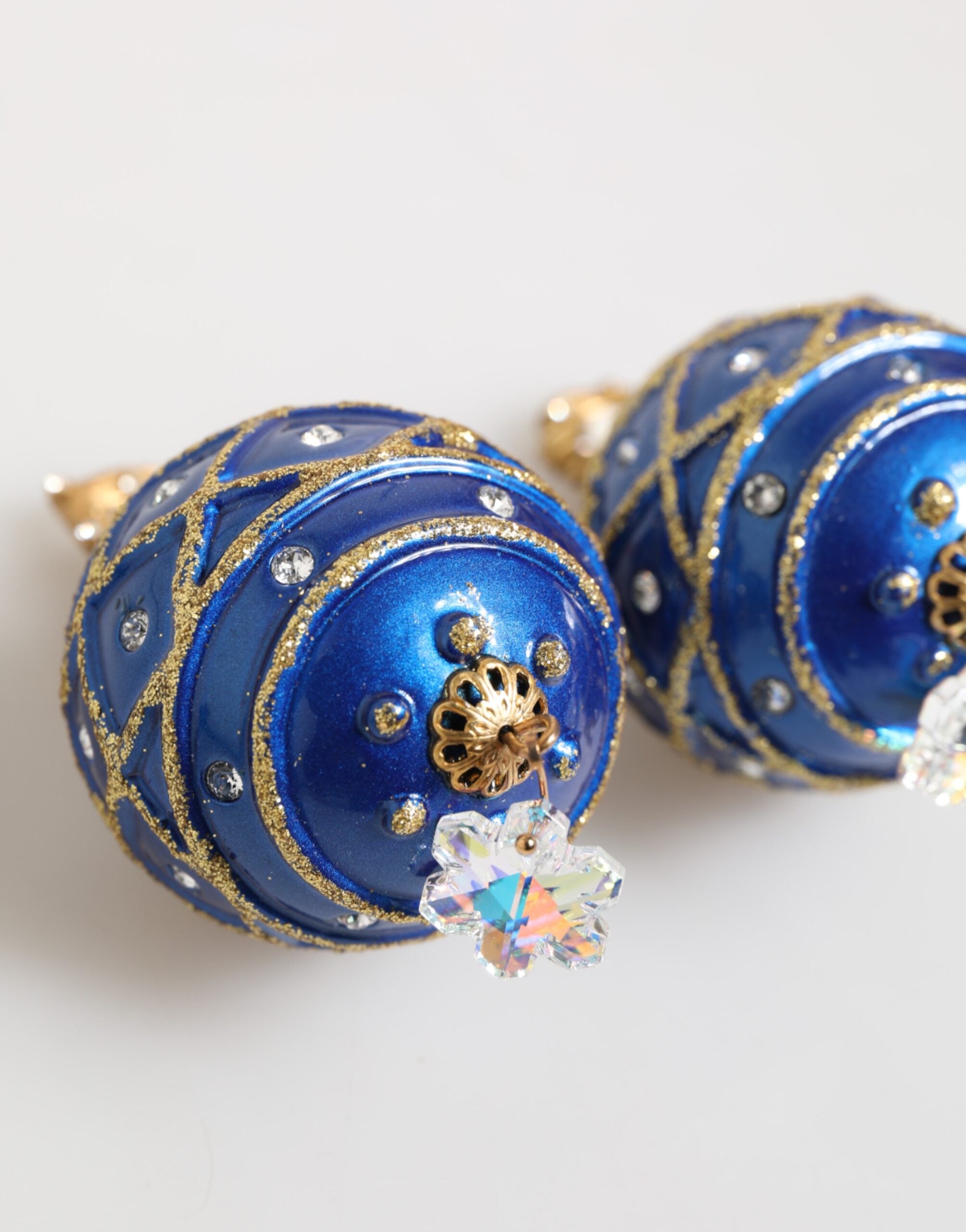 Orecchini a clip con pendente in cristallo a palla di Natale blu in ottone dorato Dolce & Gabbana