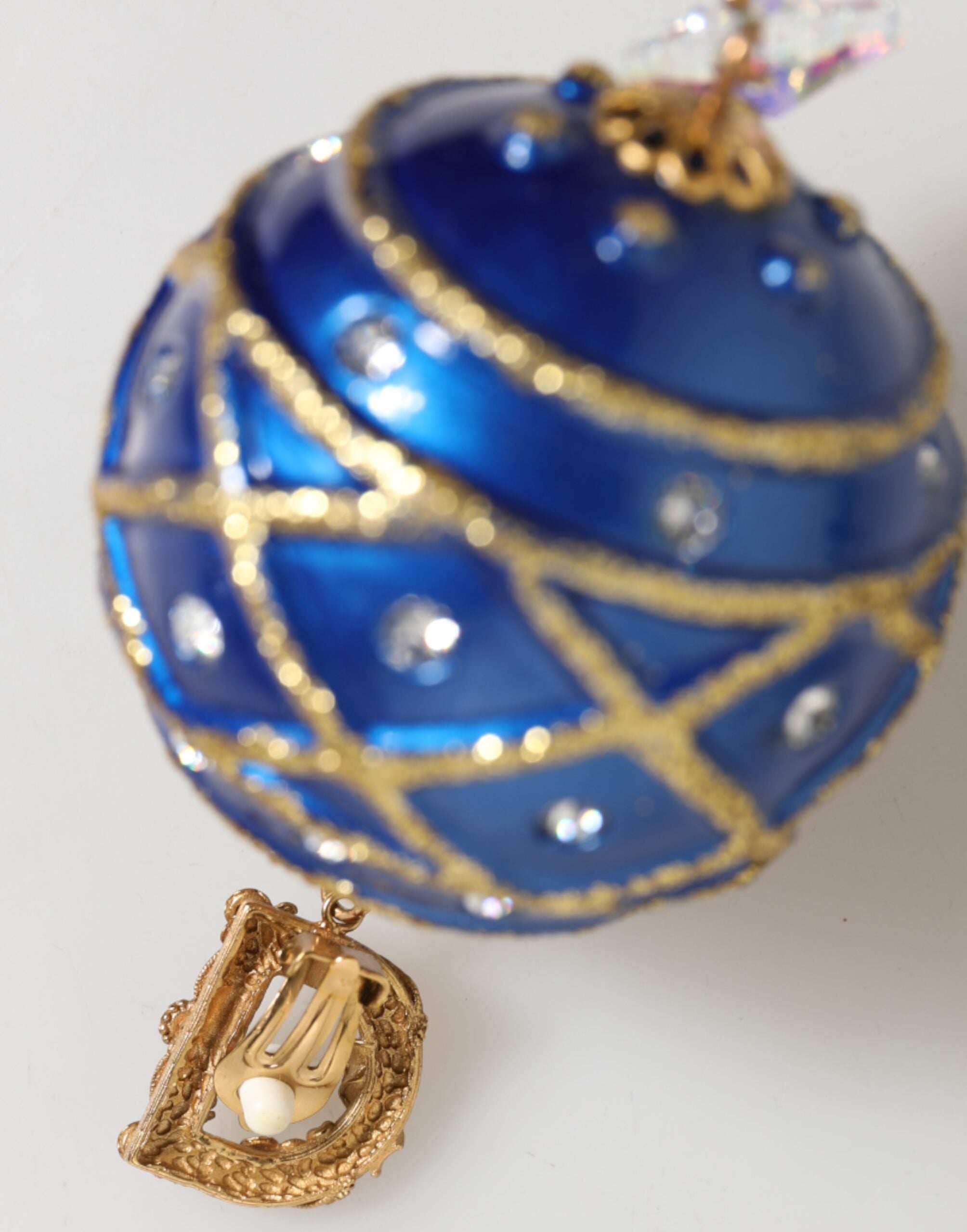 Orecchini a clip con pendente in cristallo a palla di Natale blu in ottone dorato Dolce & Gabbana