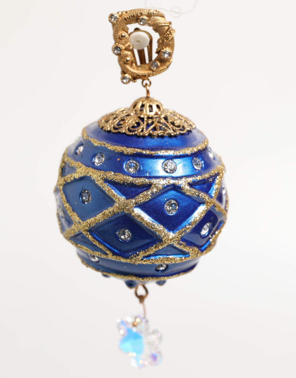 Orecchini a clip con pendente in cristallo a palla di Natale blu in ottone dorato Dolce & Gabbana