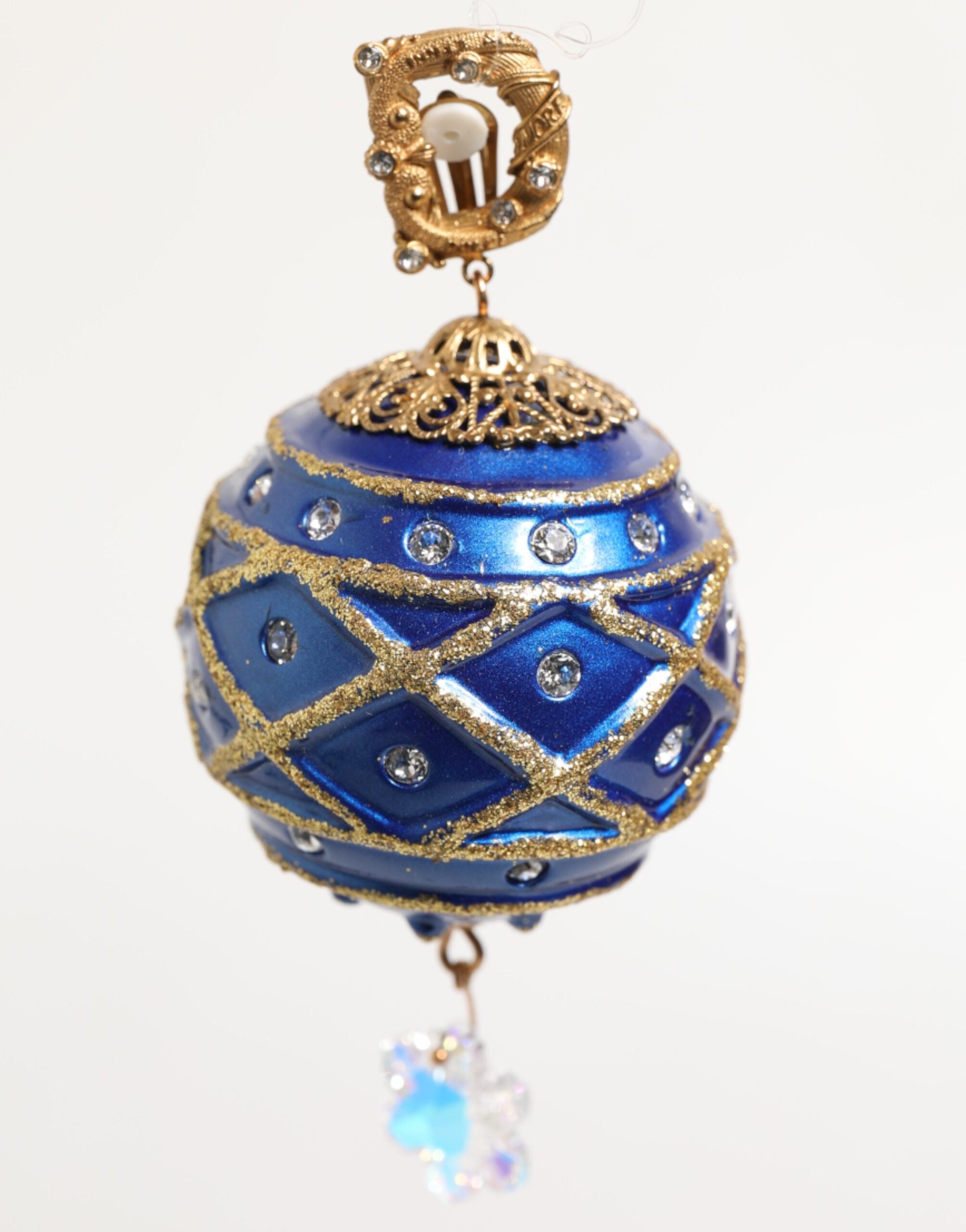Orecchini a clip con pendente in cristallo a palla di Natale blu in ottone dorato Dolce & Gabbana