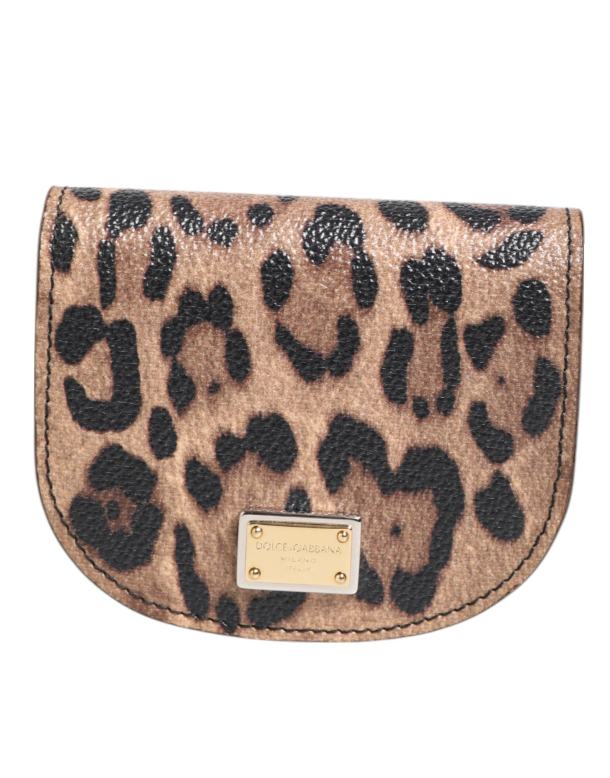 Dolce & Gabbana Portamonete piccolo in pelle di vitello stampa leopardo marrone