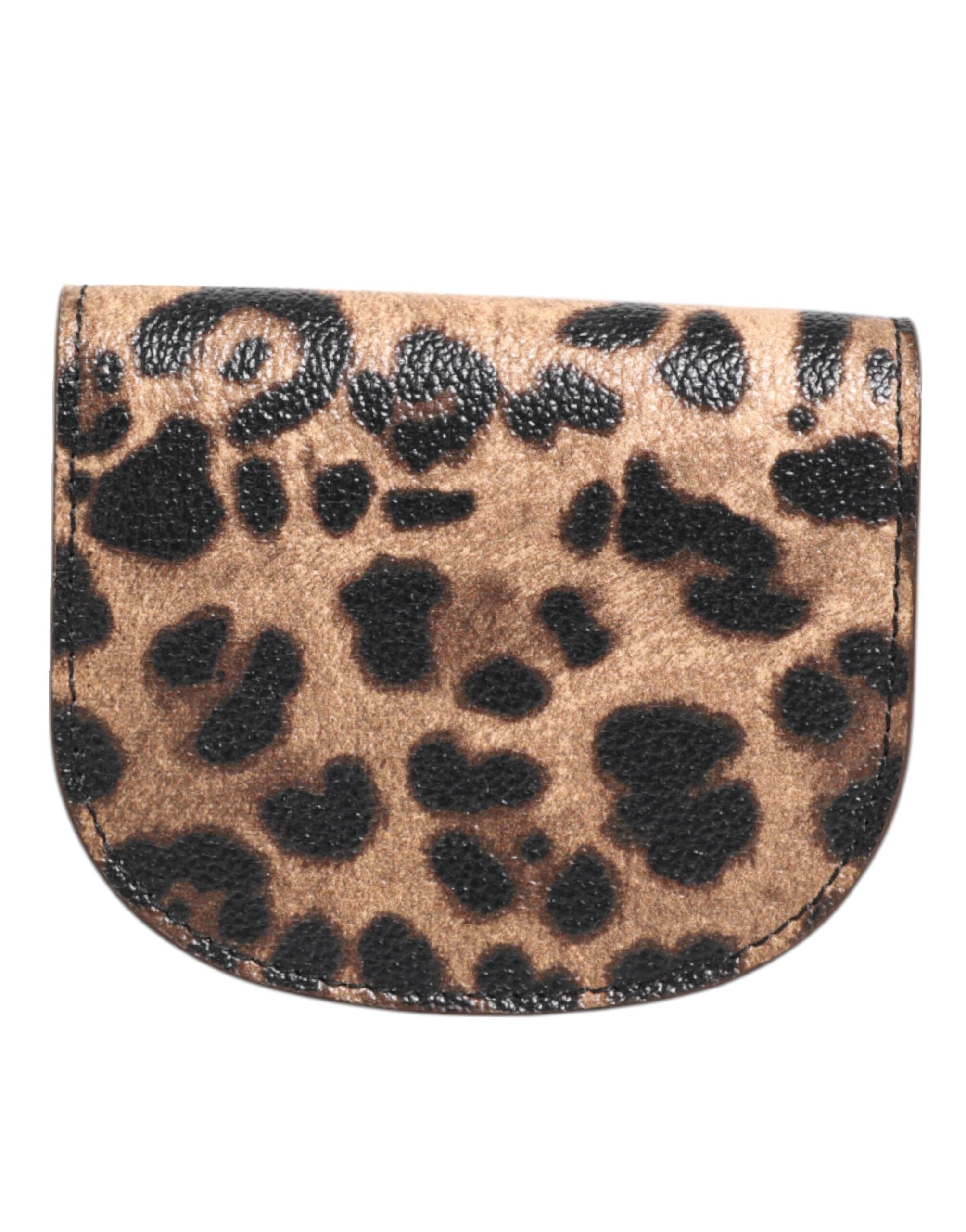 Dolce & Gabbana Portamonete piccolo in pelle di vitello stampa leopardo marrone