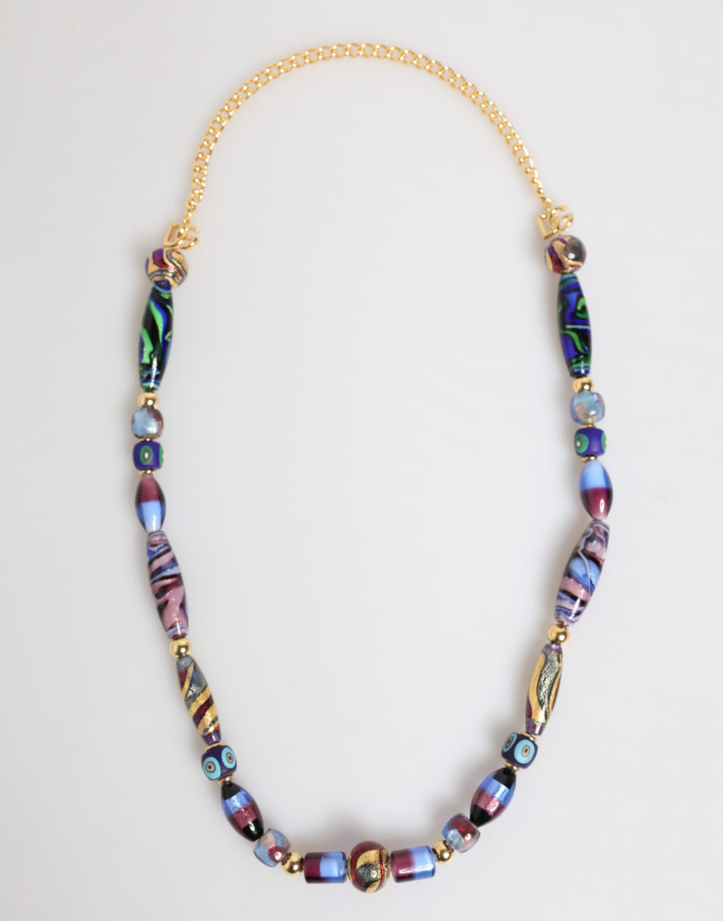 Dolce & Gabbana Collana in Ottone Dorato con Perle di Vetro di Murano Multicolori