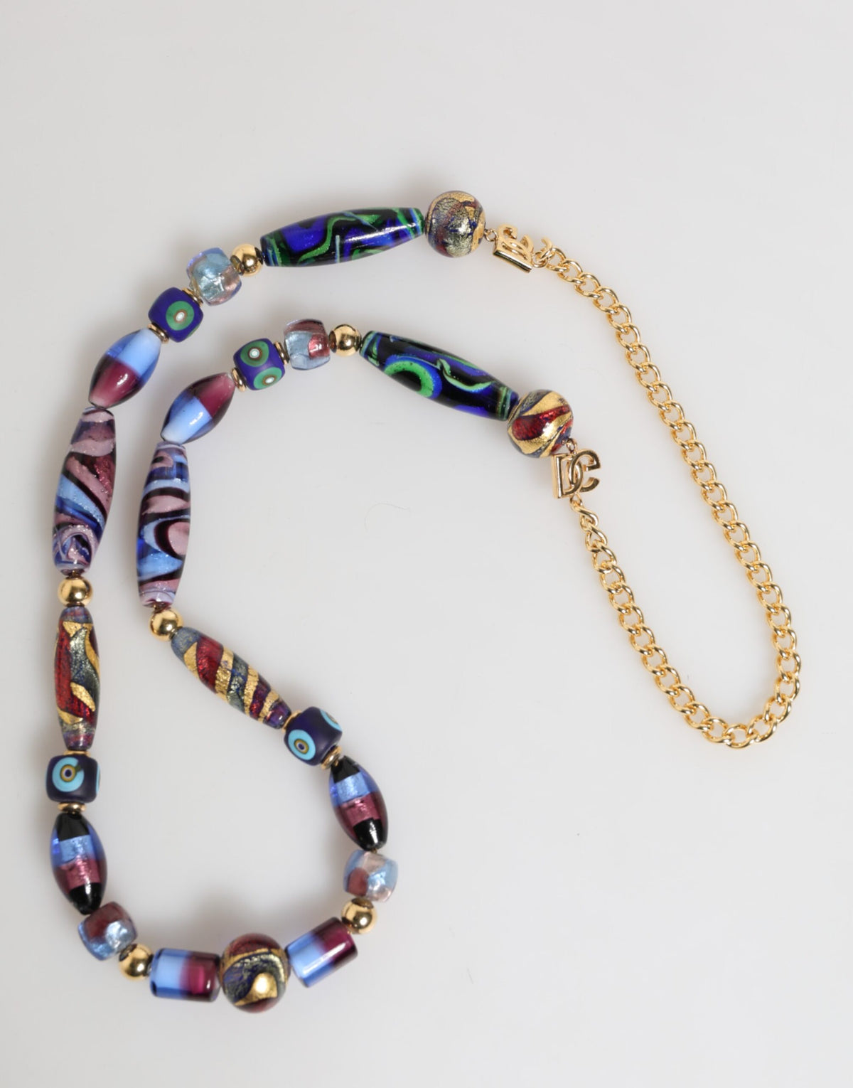 Dolce & Gabbana Collana in Ottone Dorato con Perle di Vetro di Murano Multicolori