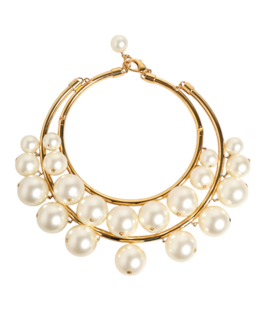 Dolce & Gabbana Collana di Lusso Statement in Ottone Dorato, Perle Finte e Cristalli