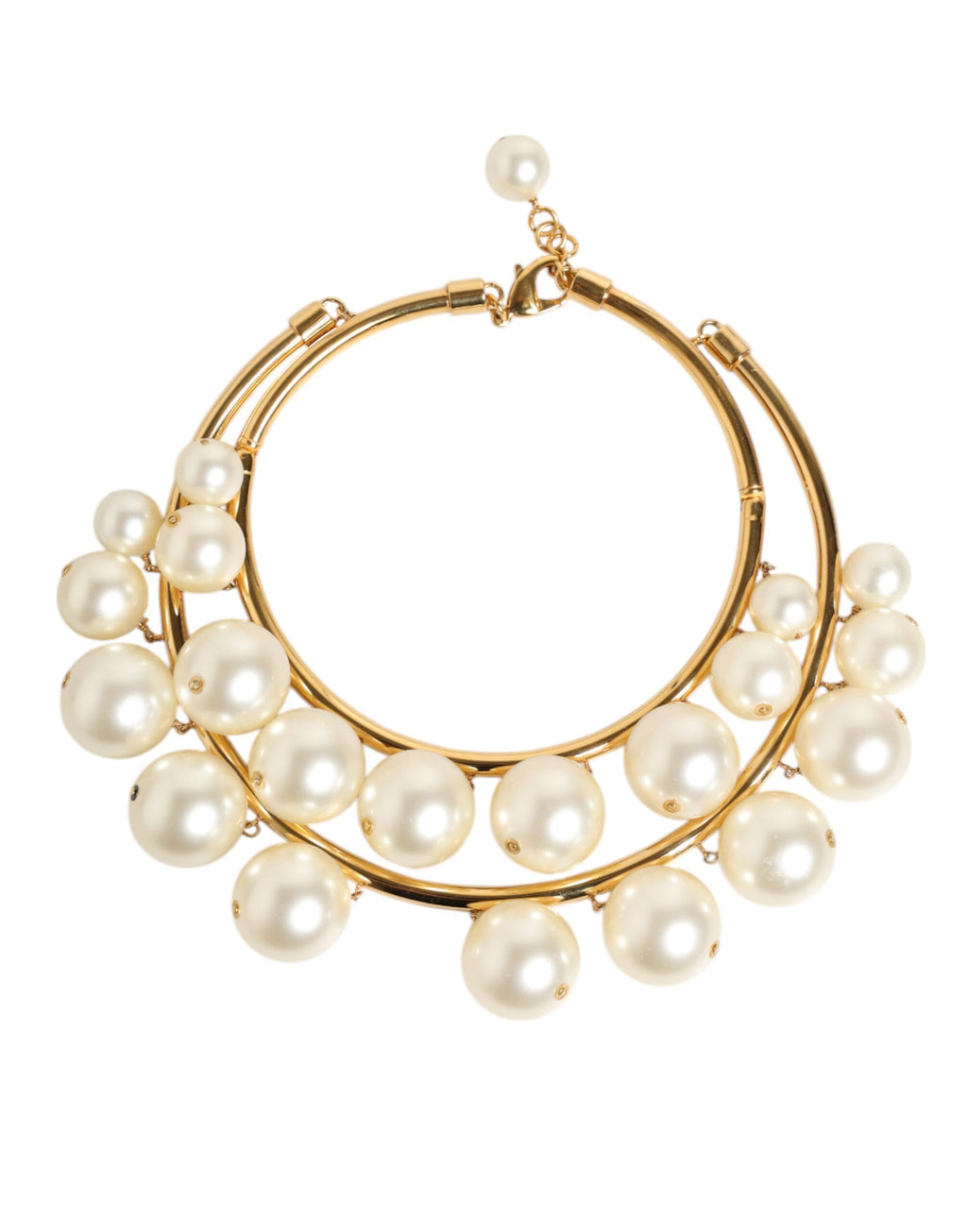 Dolce & Gabbana Collana di Lusso Statement in Ottone Dorato, Perle Finte e Cristalli