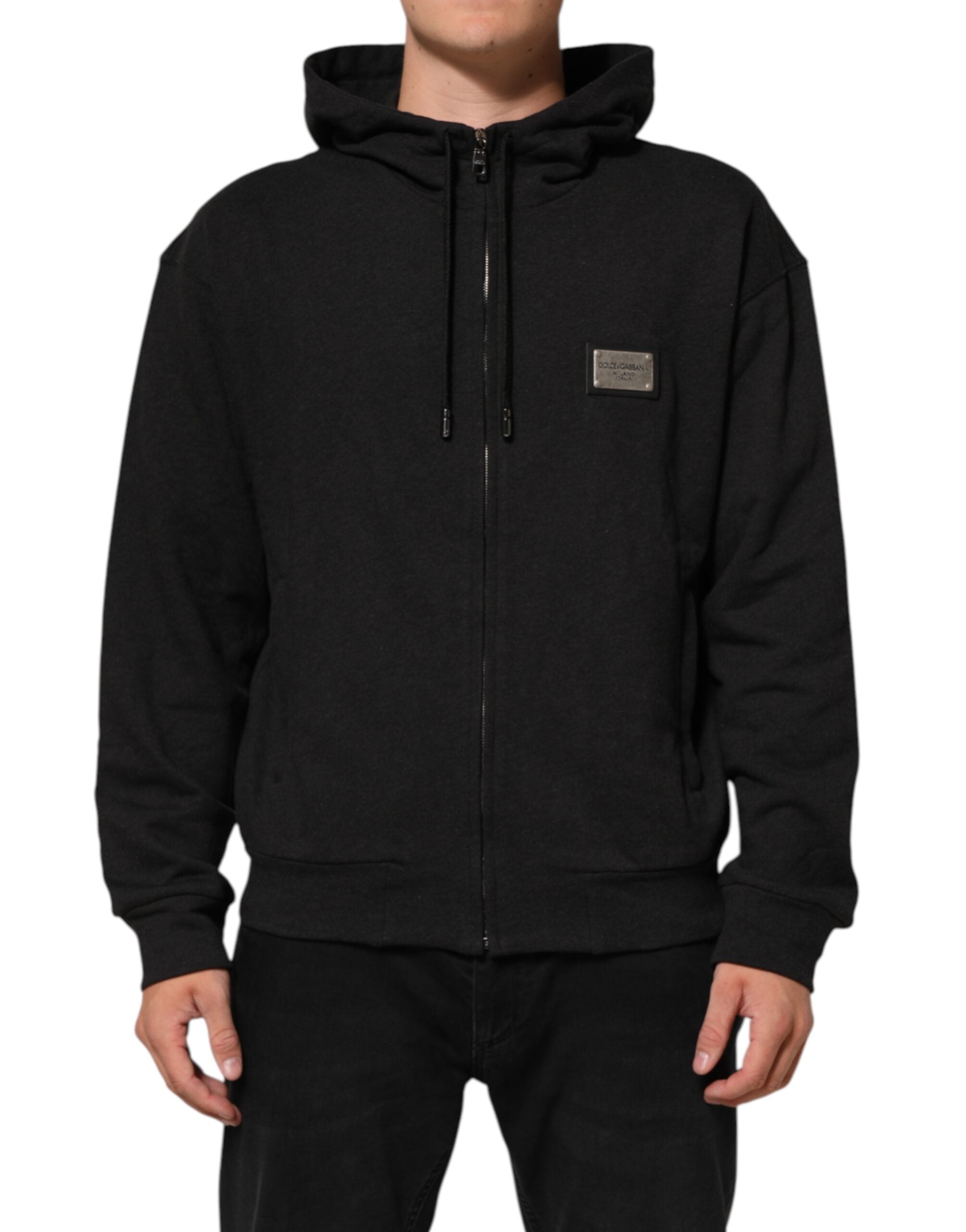 Felpa con cappuccio e zip intera Dolce & Gabbana nera con logo
