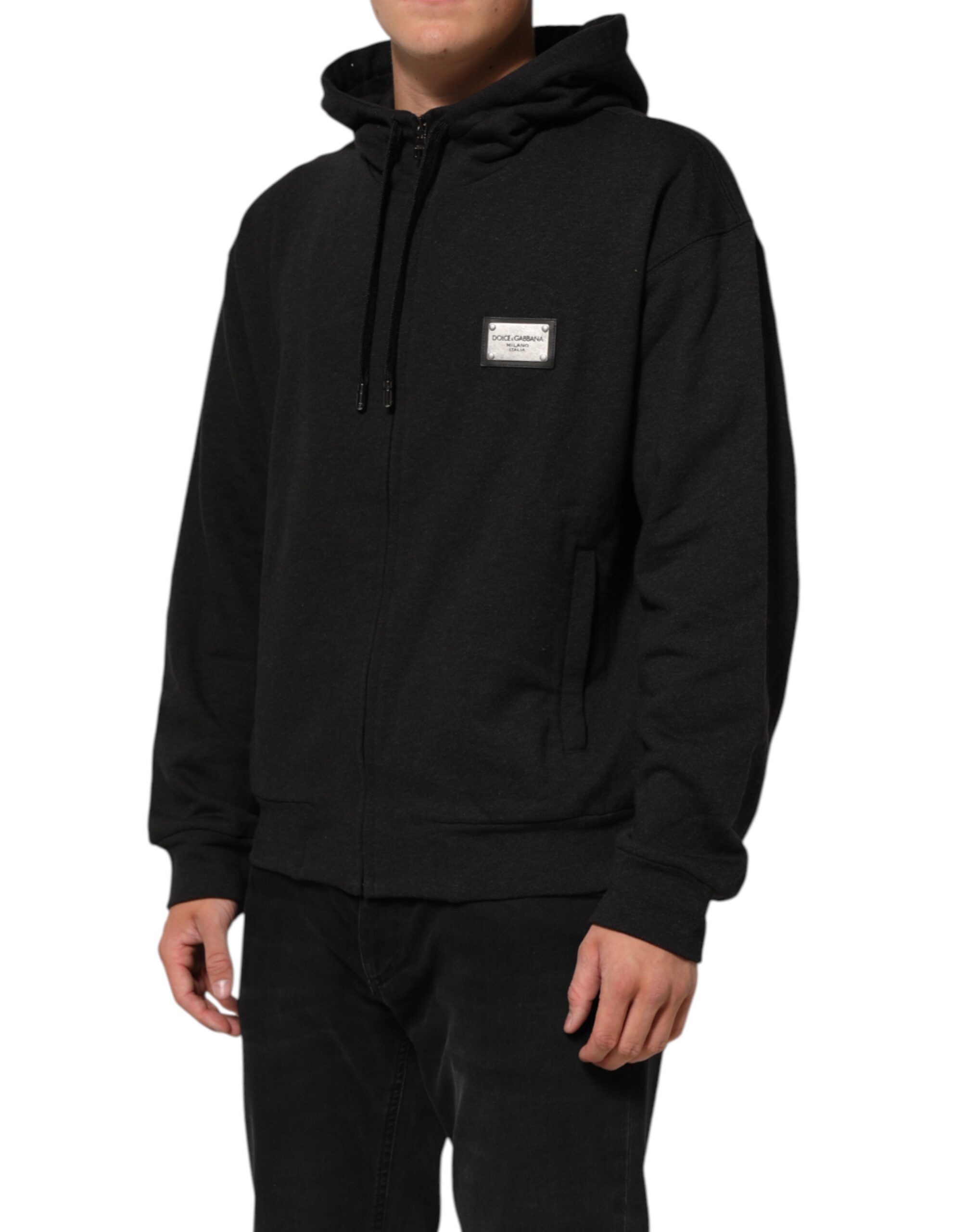 Felpa con cappuccio e zip intera Dolce & Gabbana nera con logo