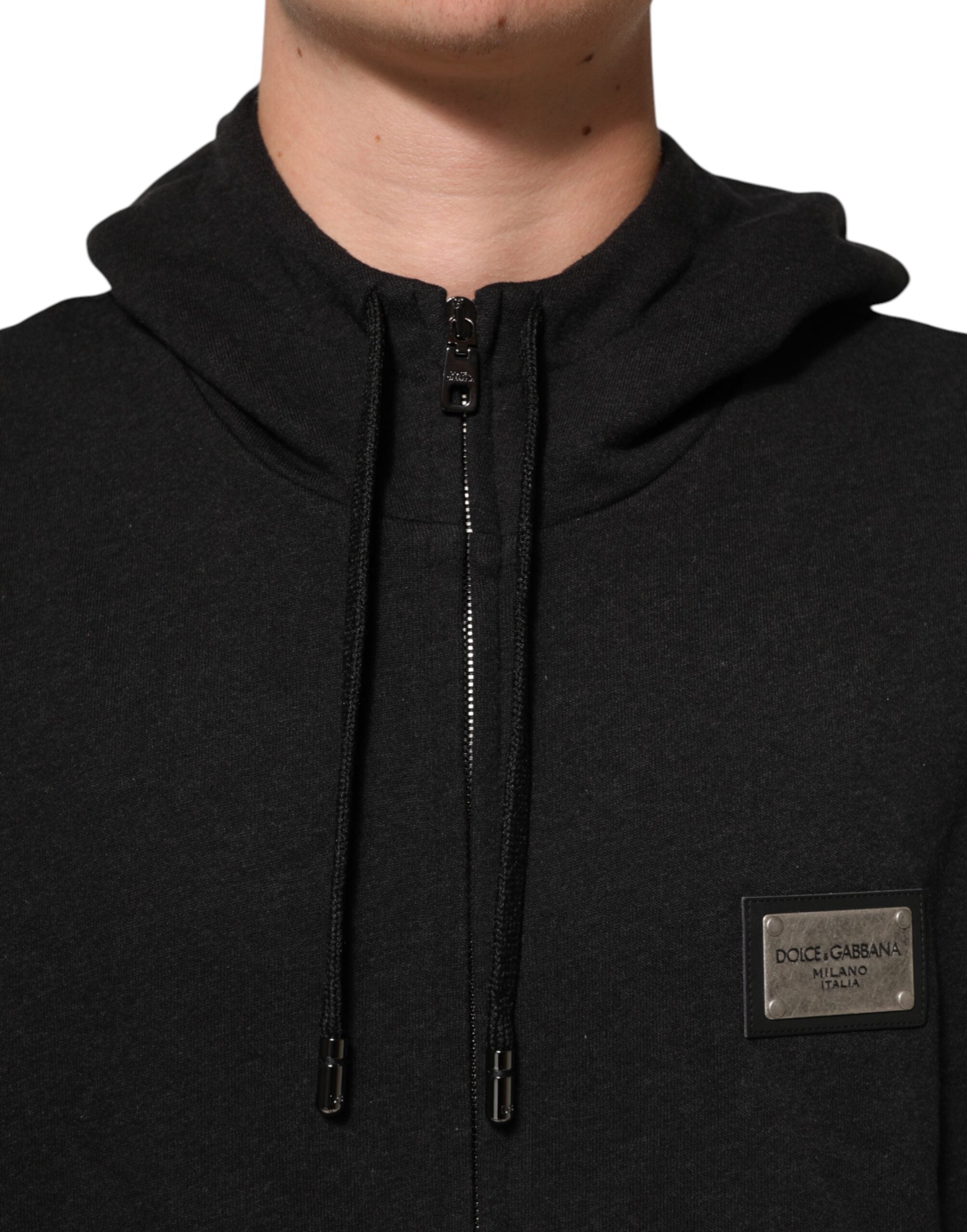 Felpa con cappuccio e zip intera Dolce & Gabbana nera con logo
