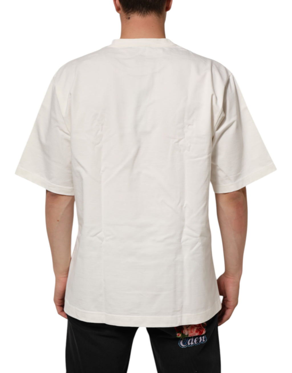 T-shirt da uomo girocollo in cotone bianco con stampa logo Dolce & Gabbana