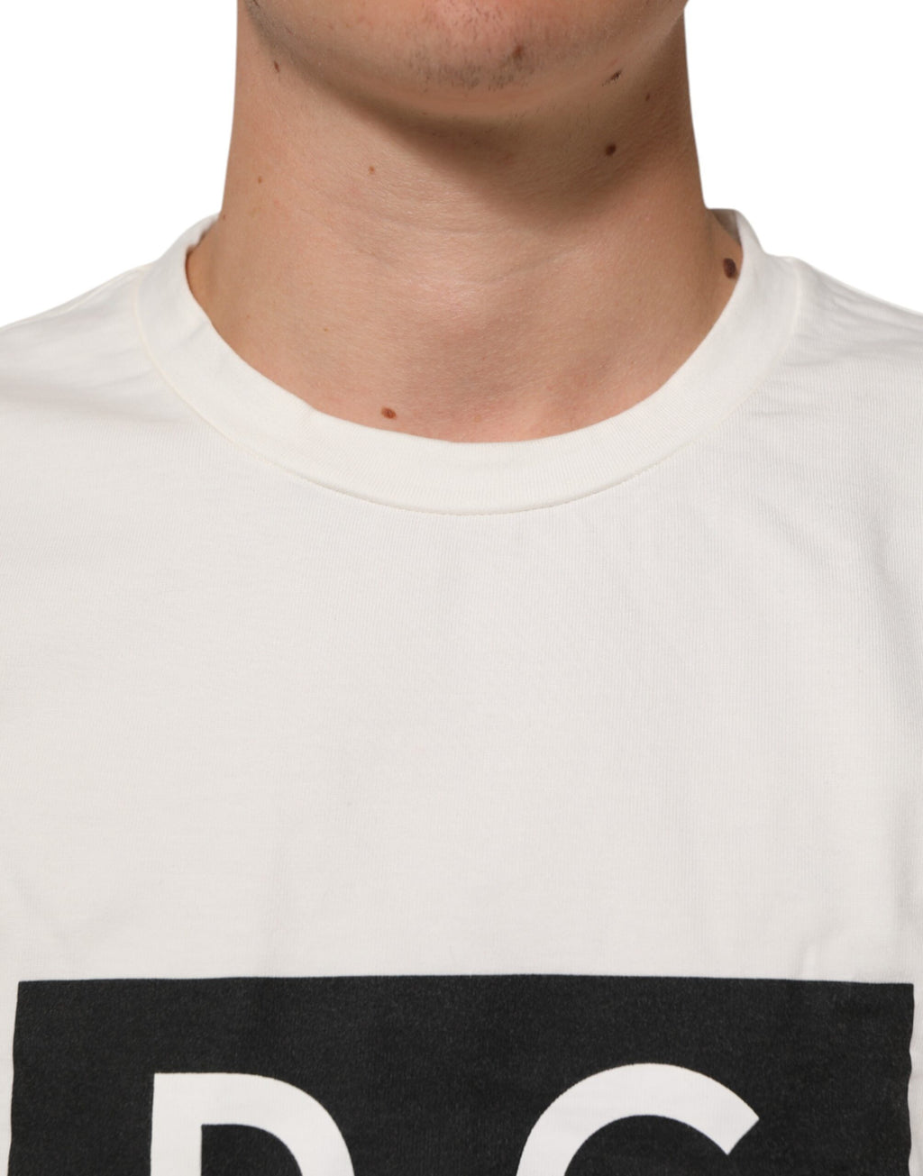 T-shirt da uomo girocollo in cotone bianco con stampa logo Dolce & Gabbana