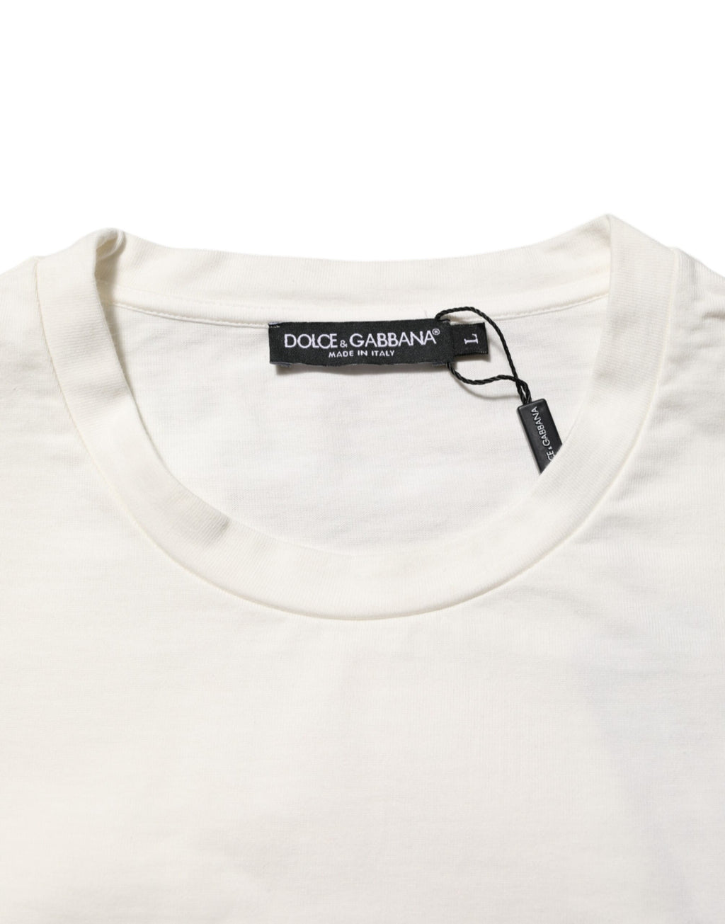 T-shirt da uomo girocollo in cotone bianco con stampa logo Dolce & Gabbana