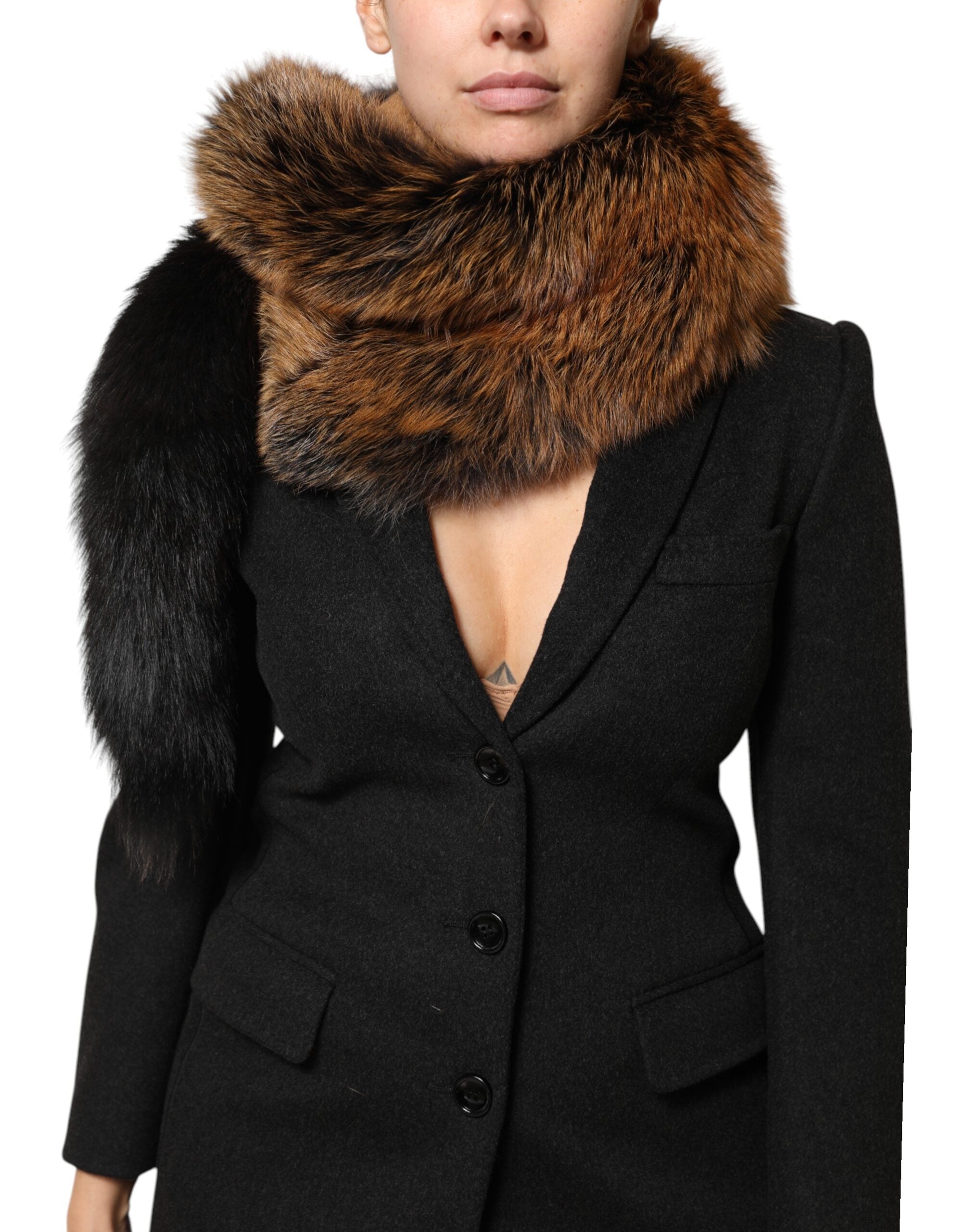 Sciarpa scaldacollo in cashmere con pelliccia di volpe rossa Dolce & Gabbana marrone
