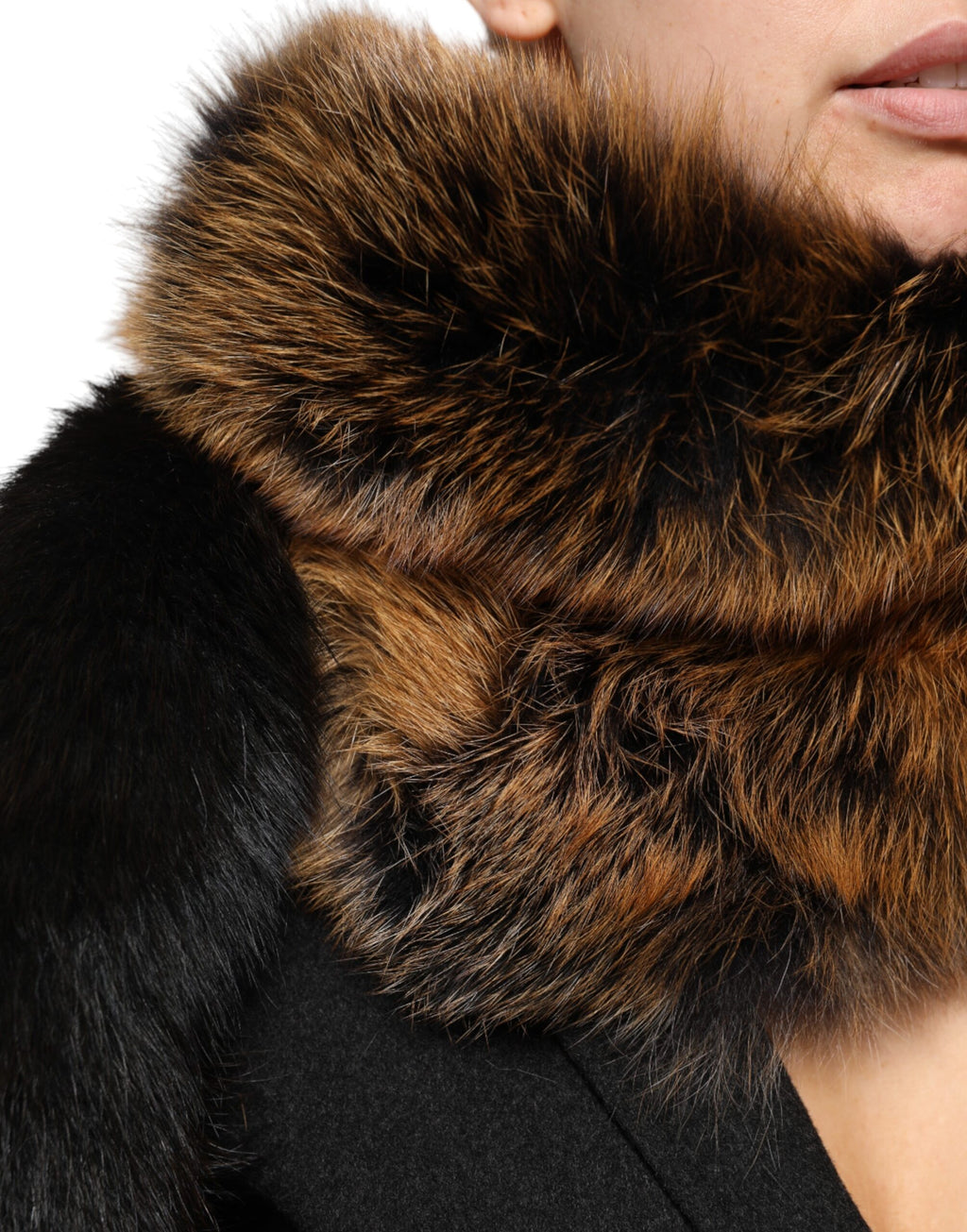 Sciarpa scaldacollo in cashmere con pelliccia di volpe rossa Dolce & Gabbana marrone