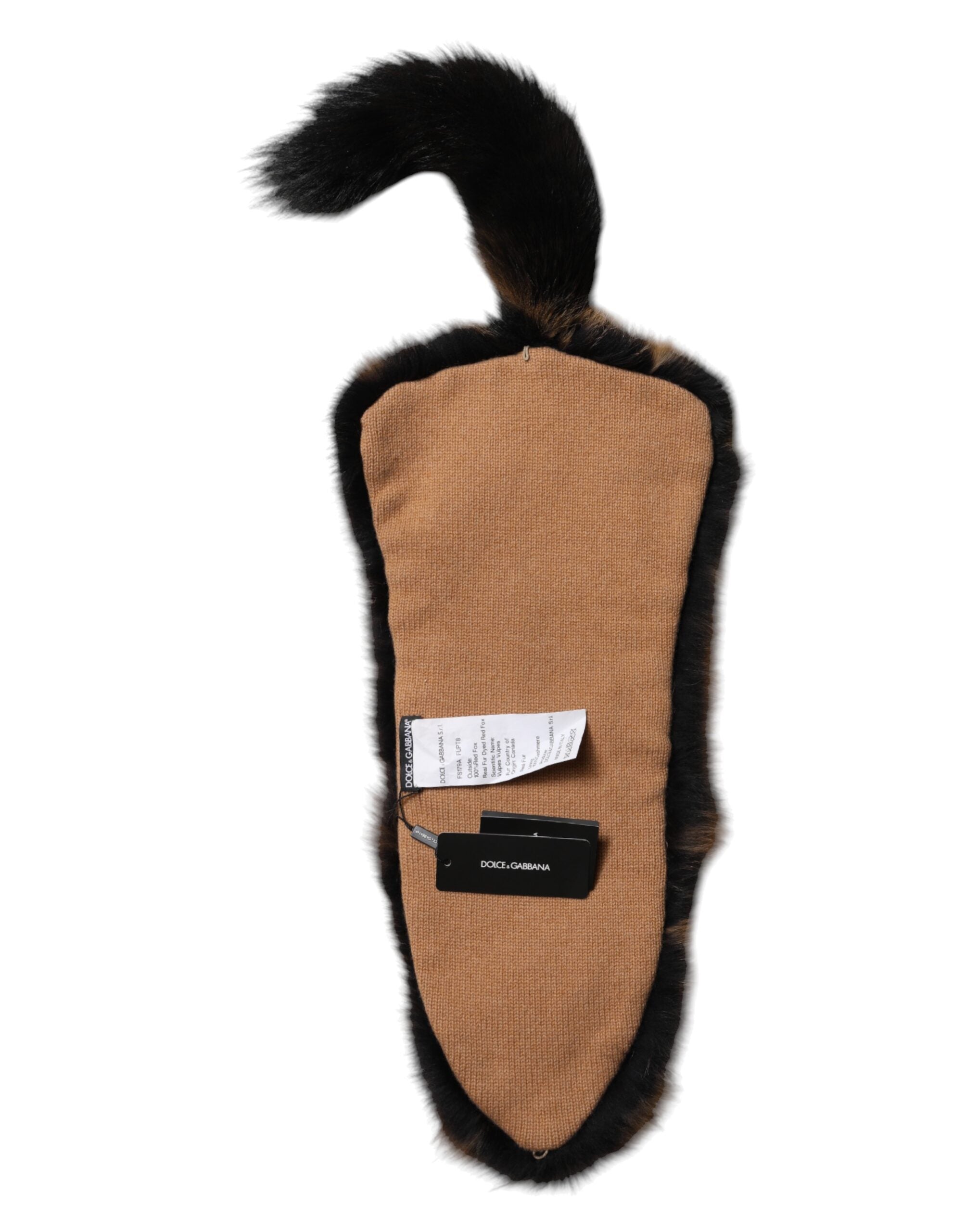 Sciarpa scaldacollo in cashmere con pelliccia di volpe rossa Dolce & Gabbana marrone