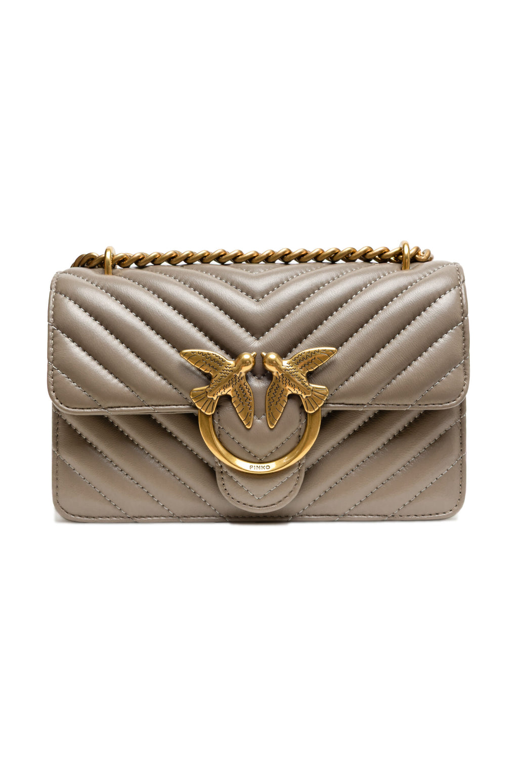 PINKO Borsa a Tracolla Mini Love One in Pelle Grigia