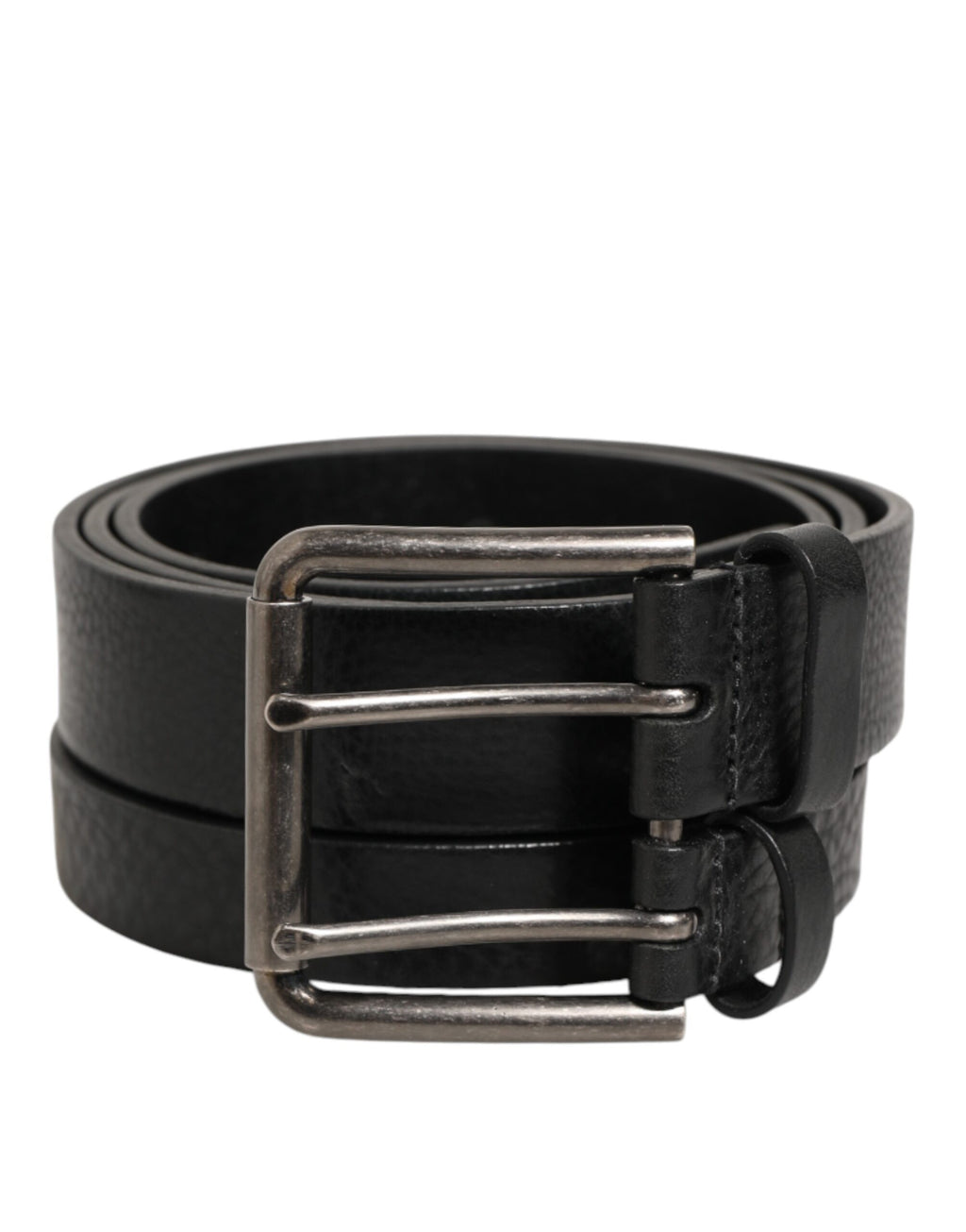 Cintura Dolce & Gabbana Nera in Pelle con Doppia Fibbia Argento