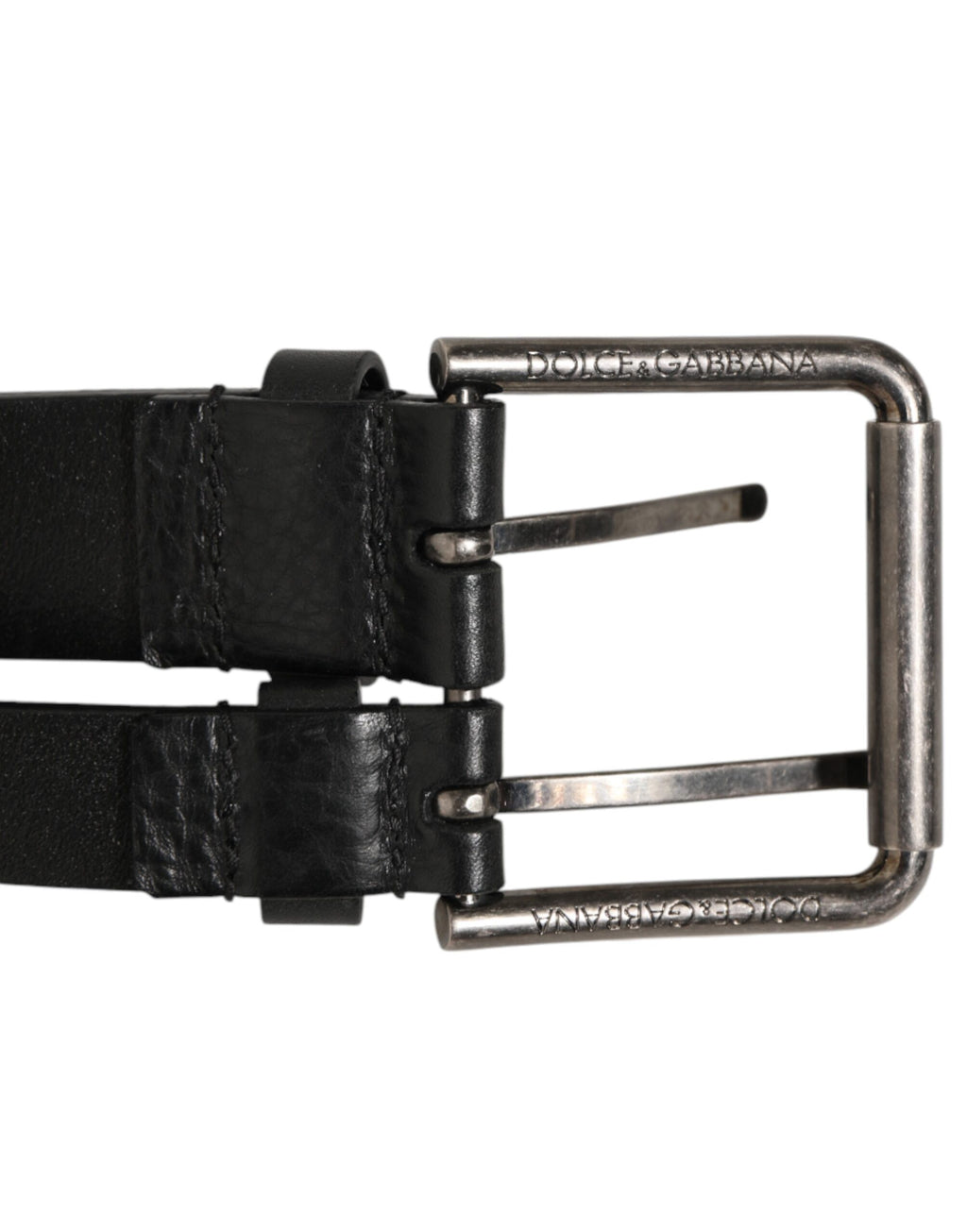 Cintura Dolce & Gabbana Nera in Pelle con Doppia Fibbia Argento