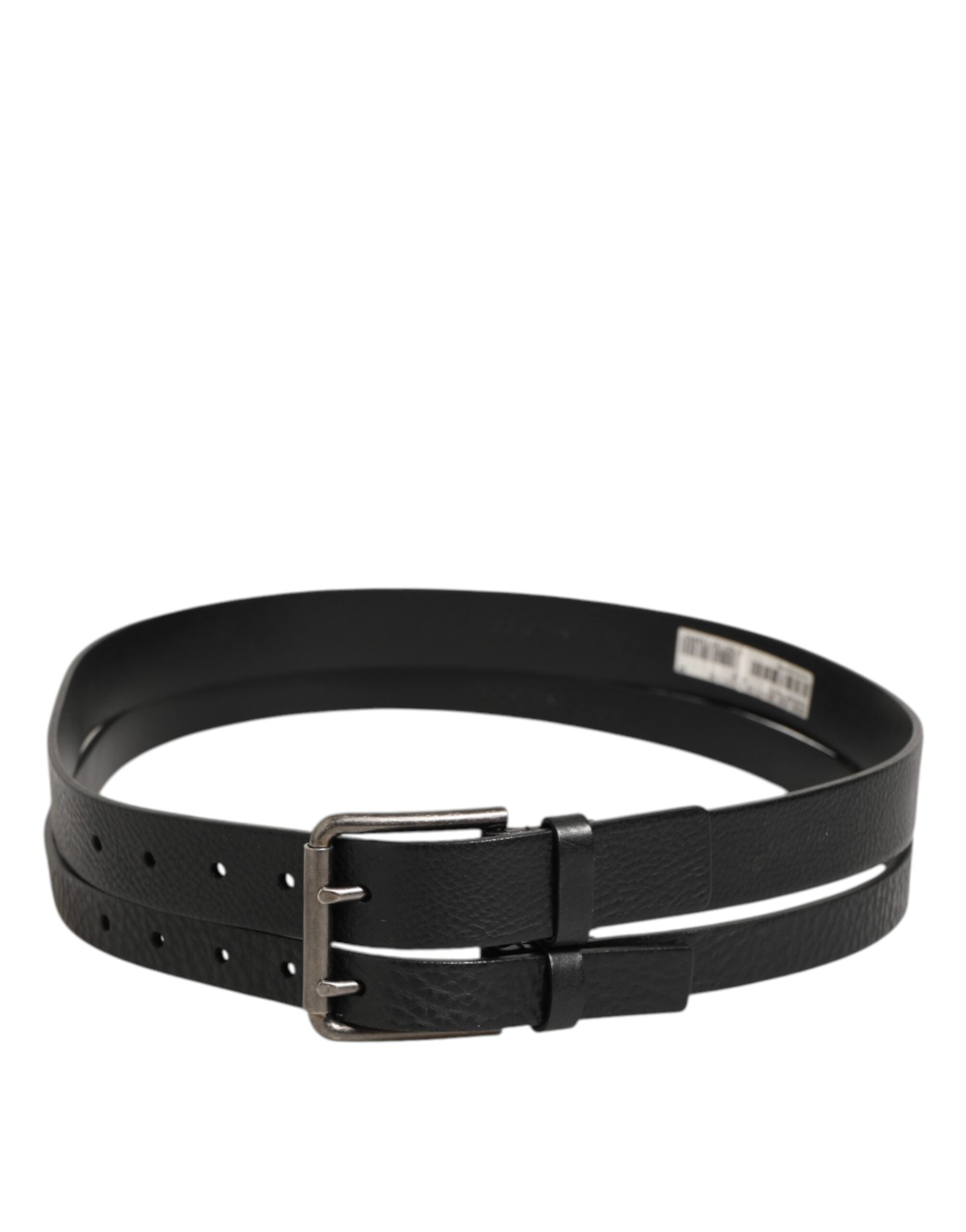 Cintura Dolce & Gabbana Nera in Pelle con Doppia Fibbia Argento