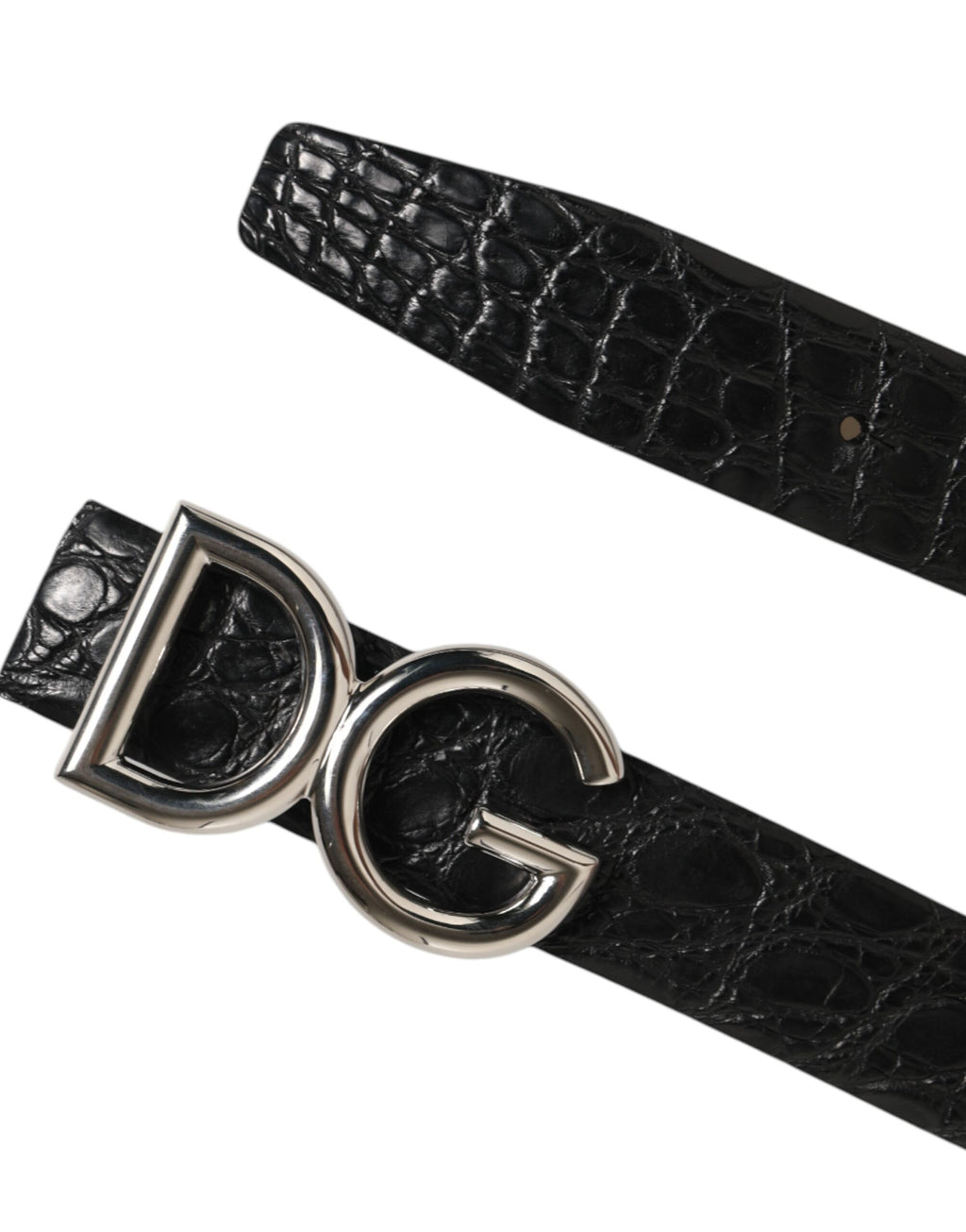 Dolce & Gabbana Black Exotic Leather DG Logo Buckle Belt