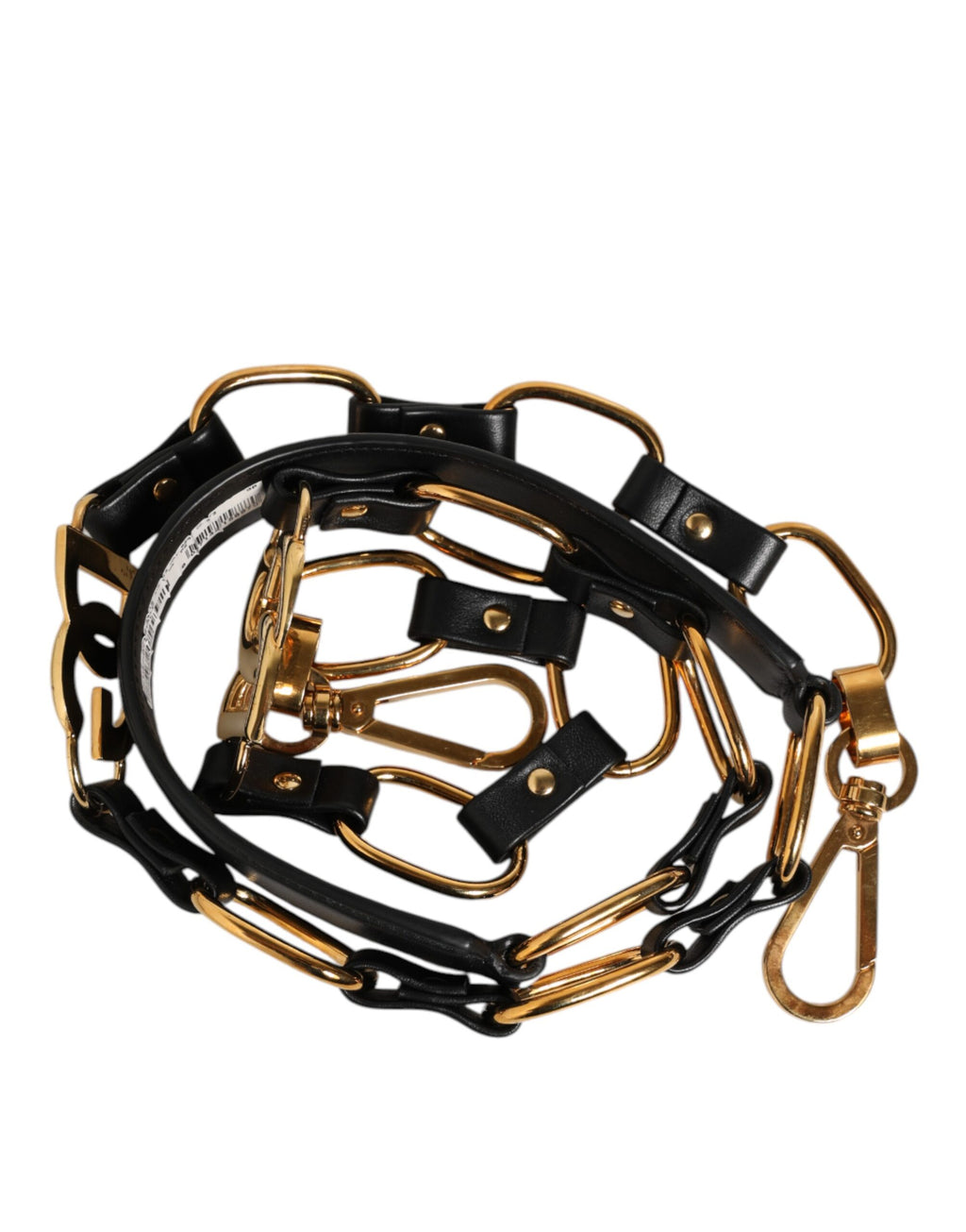 Dolce & Gabbana Tracolla Accessoria in Pelle Nera con Catena Dorata