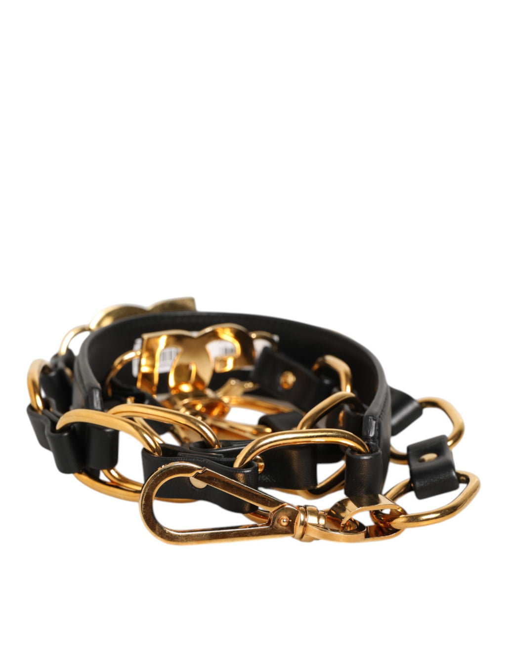 Dolce & Gabbana Tracolla Accessoria in Pelle Nera con Catena Dorata