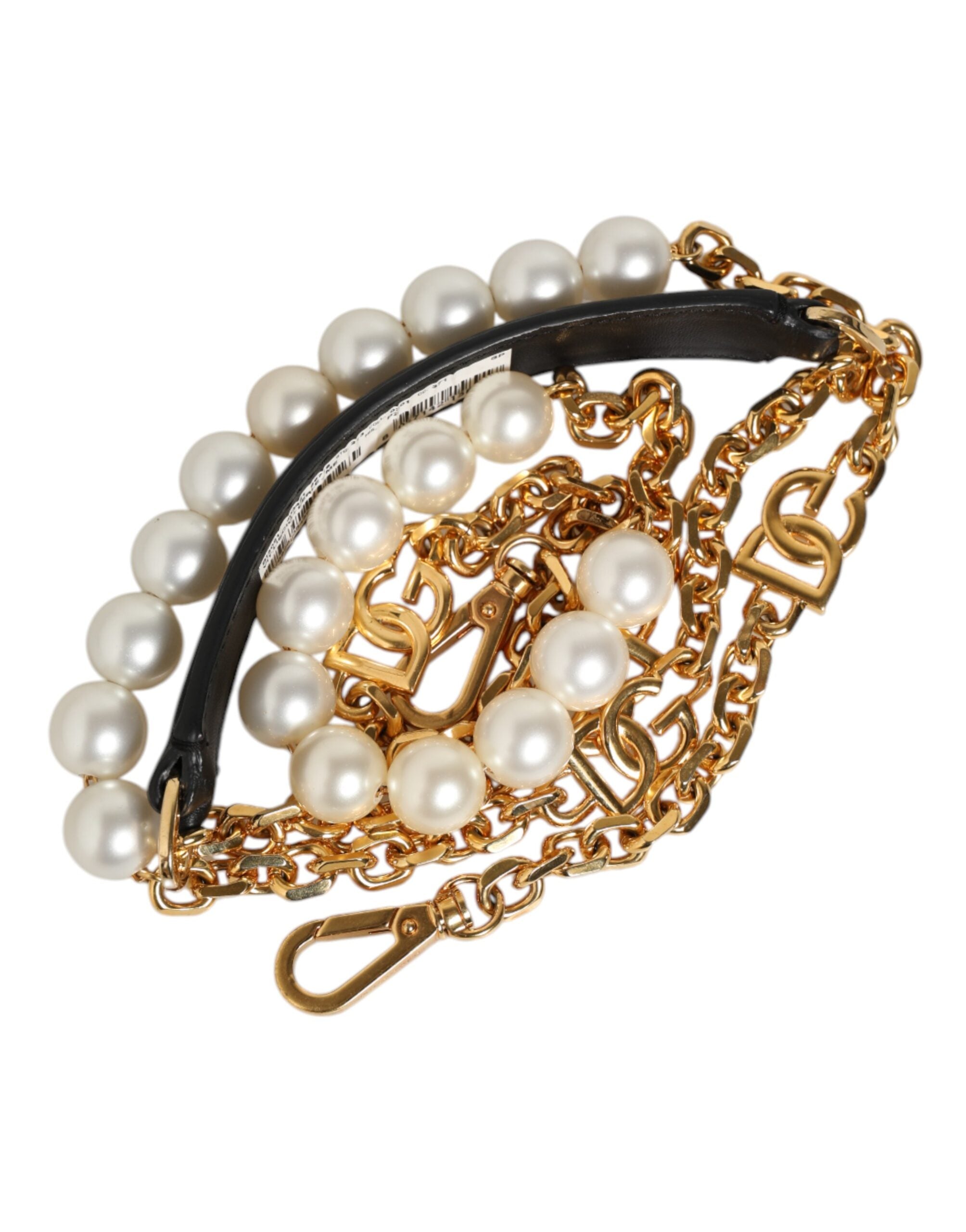 Dolce & Gabbana Tracolla Accessoria in Pelle Nera con Catena Dorata