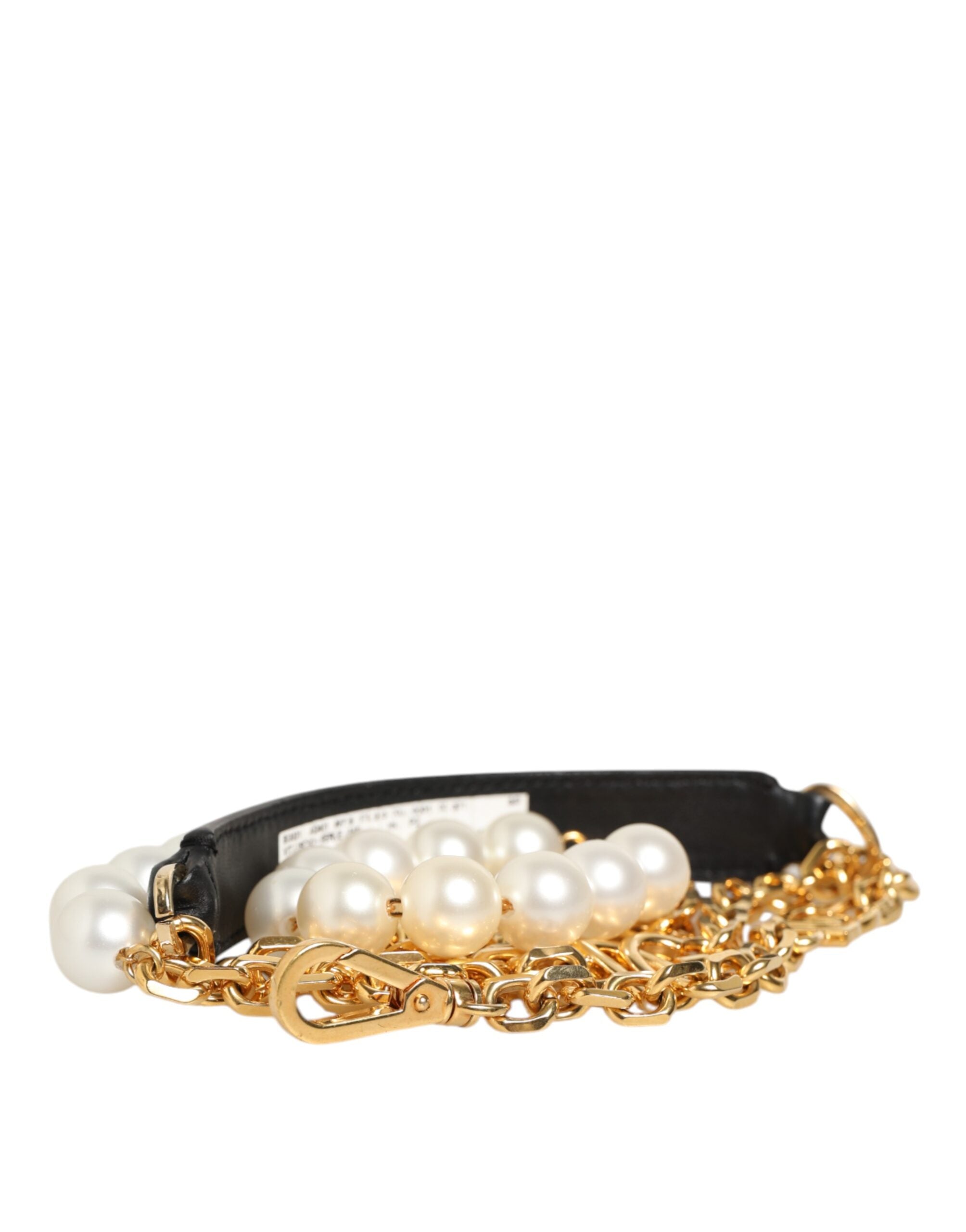 Dolce & Gabbana Tracolla Accessoria in Pelle Nera con Catena Dorata