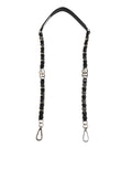 Dolce & Gabbana Tracolla Accessoria in Pelle Nera con Catena Argento