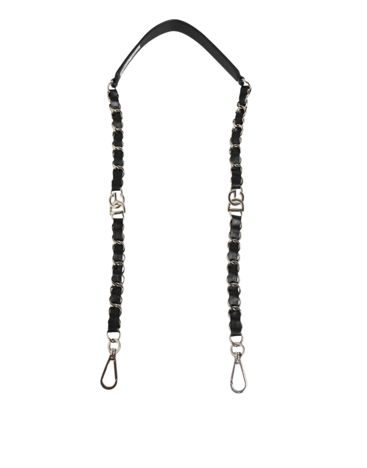 Dolce & Gabbana Tracolla Accessoria in Pelle Nera con Catena Argento