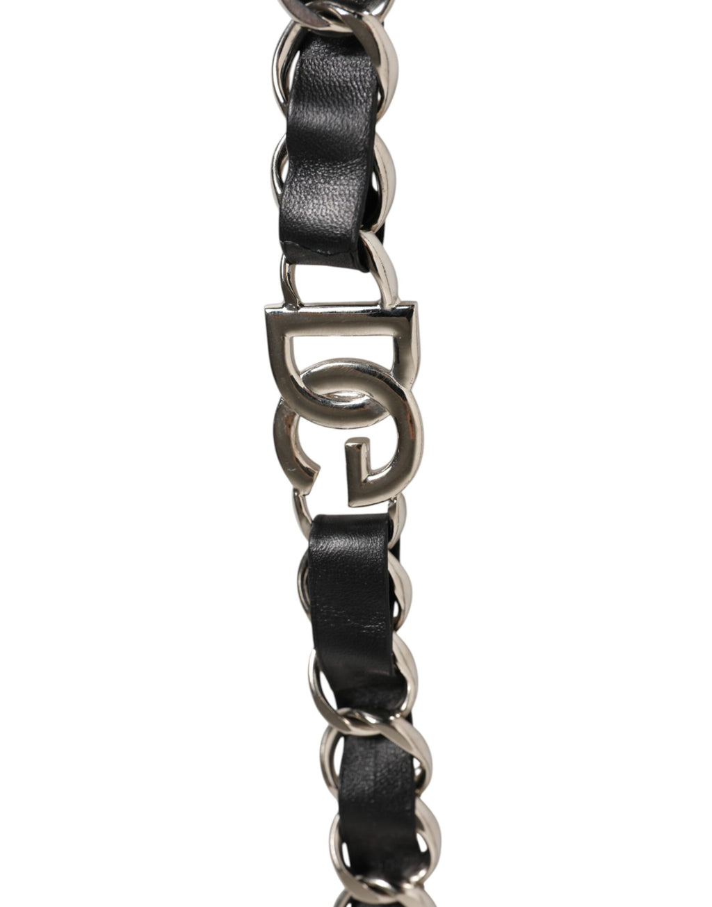Dolce & Gabbana Tracolla Accessoria in Pelle Nera con Catena Argento