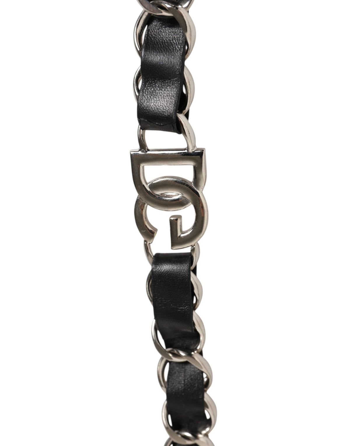 Dolce & Gabbana Tracolla Accessoria in Pelle Nera con Catena Argento