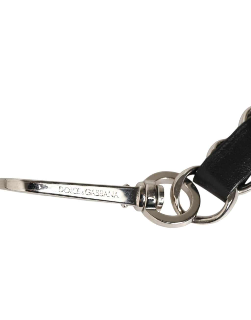 Dolce & Gabbana Tracolla Accessoria in Pelle Nera con Catena Argento