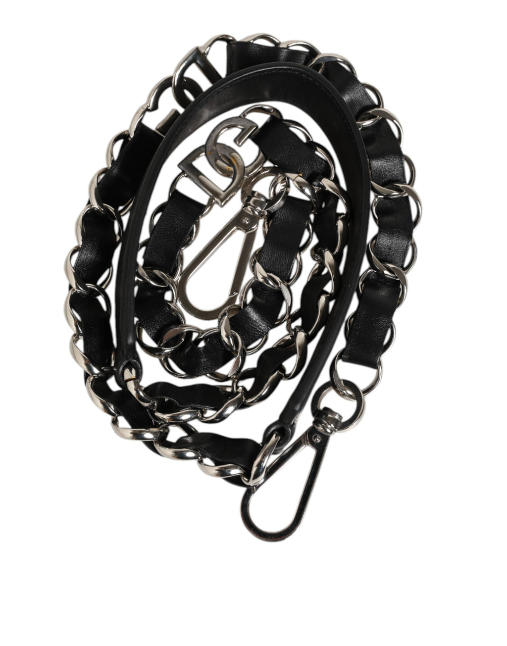 Dolce & Gabbana Tracolla Accessoria in Pelle Nera con Catena Argento