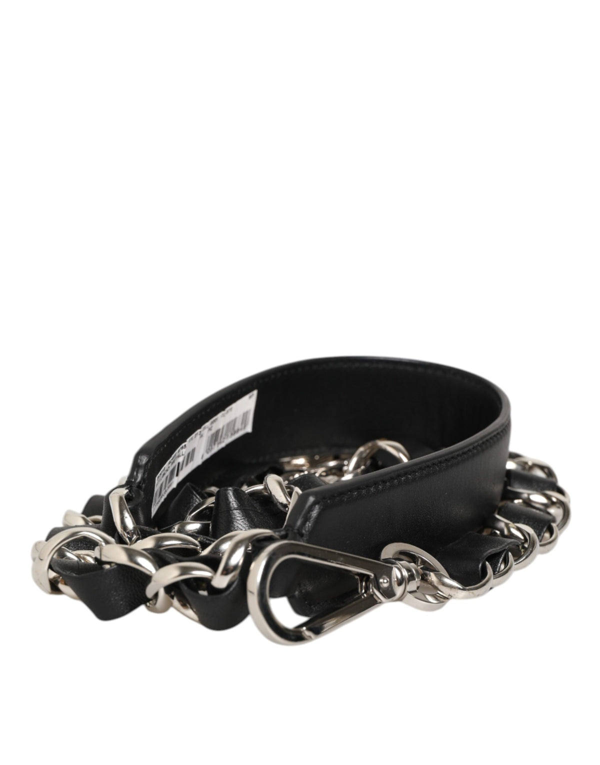 Dolce & Gabbana Tracolla Accessoria in Pelle Nera con Catena Argento